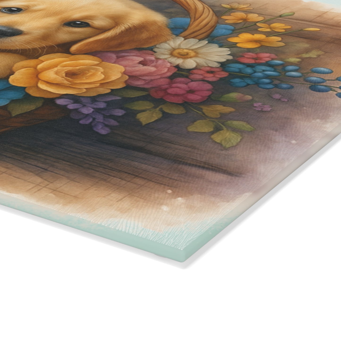 🐾🌼 Golden Puppy in Basket Cutting Board – Timeless Sweetness for Your Kitchen 🌸