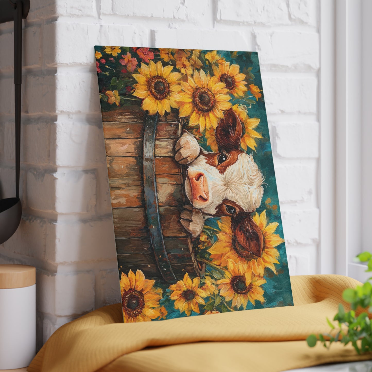 🌻🐄 Rustic Sunflower Calf Cutting Board – Country Charm Meets Timeless Elegance 🌾✨