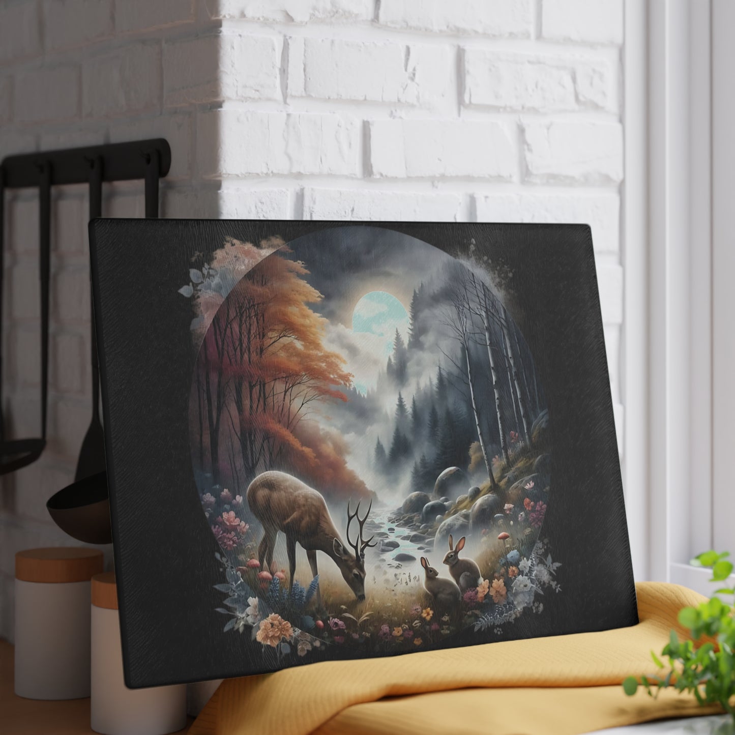 🌙 Enchanted Woodland Night Cutting Board – Mystical Forest Elegance 🌲