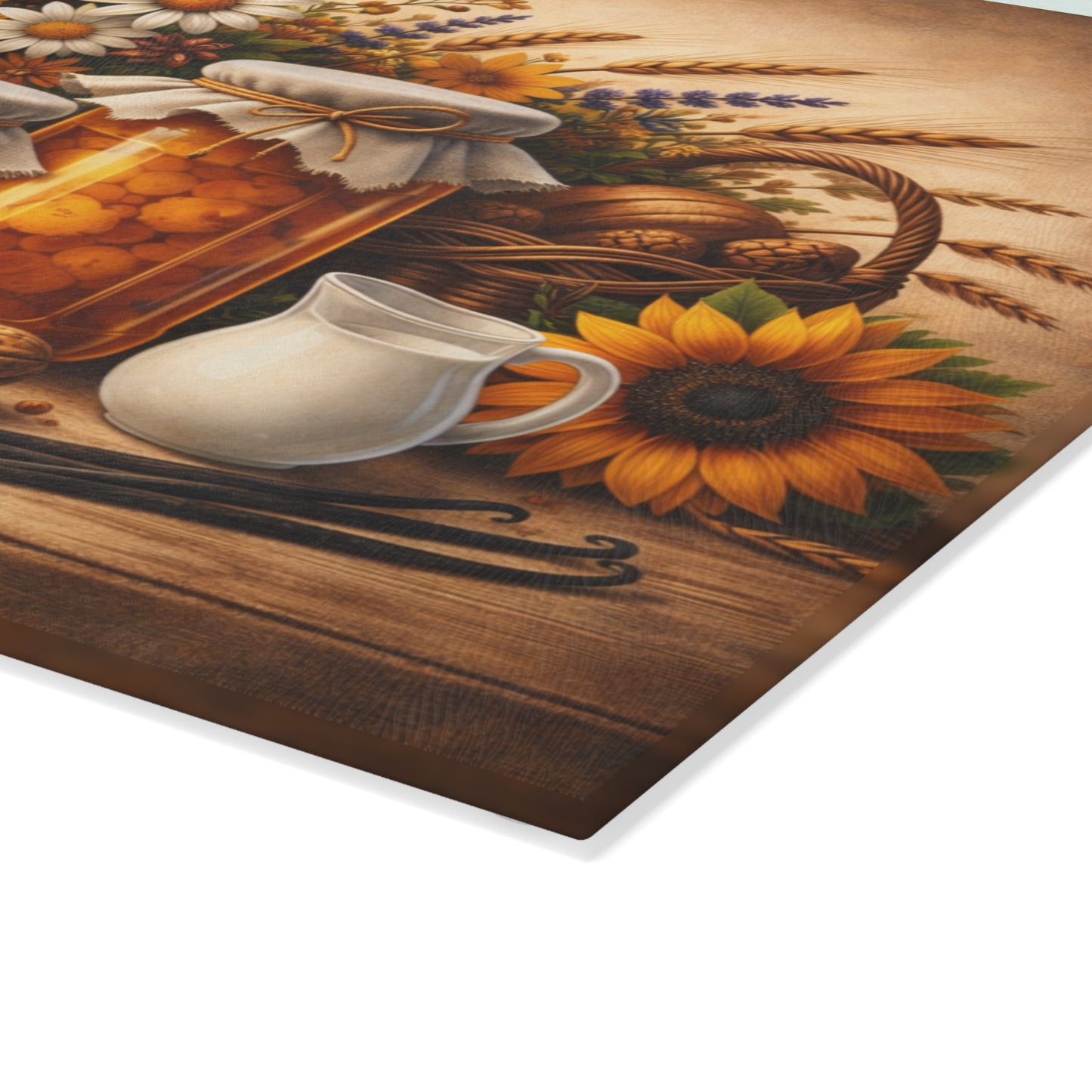 Harvest Pantry Still Life Glass Cutting Board – Rustic Farmhouse Kitchen Artwork