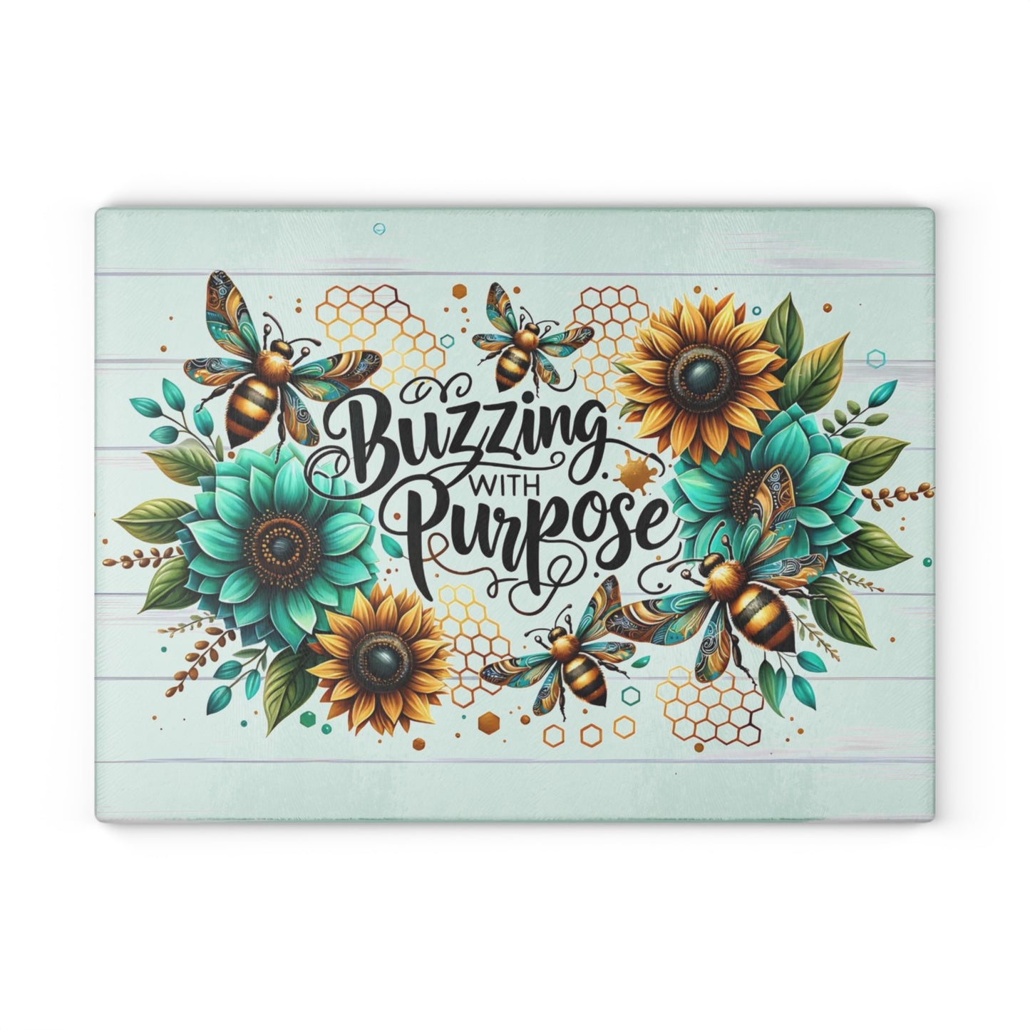 🐝🌻 “Buzzing with Purpose” Glass Cutting Board – Uplift Your Kitchen with Cheer
