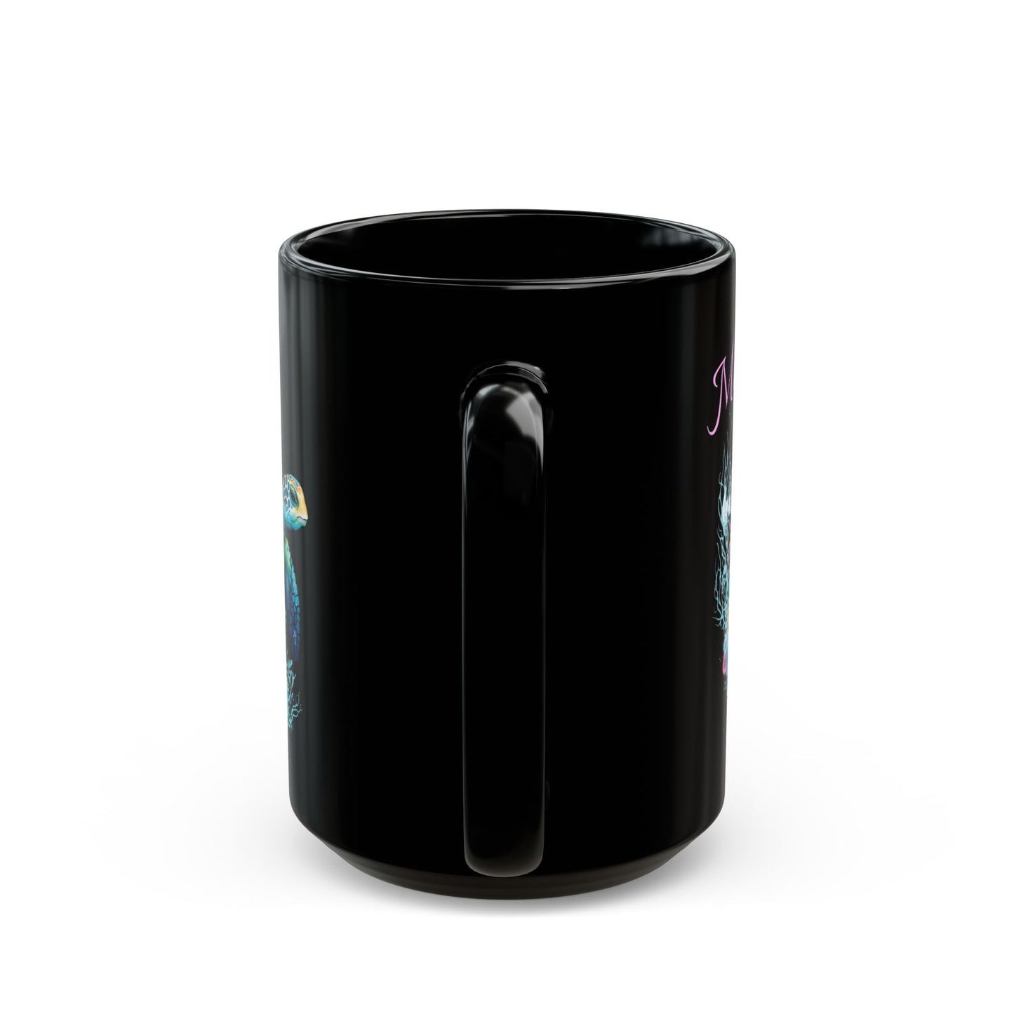 Taza de café personalizada de tortuga marina negra (15 oz) para amantes del océano, taza personalizada del océano, regalo para amantes del mar, taza de café costera, idea de regalo tropical, fanático de las tortugas marinas