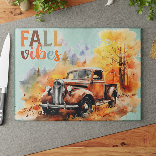 🍁 Fall Vibes Vintage Truck Cutting Board – Cozy Autumn Charm for Your Kitchen