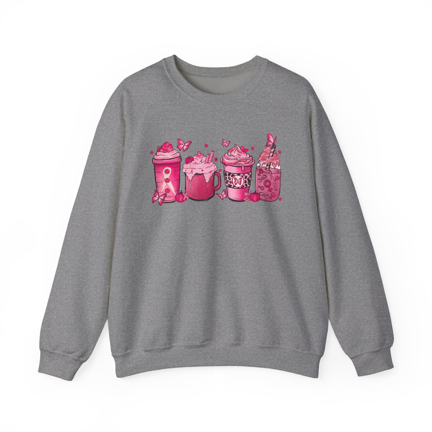 ☕🎀 Pink Awareness Drinks Sweatshirt – Breast Cancer Support Coffee Lovers