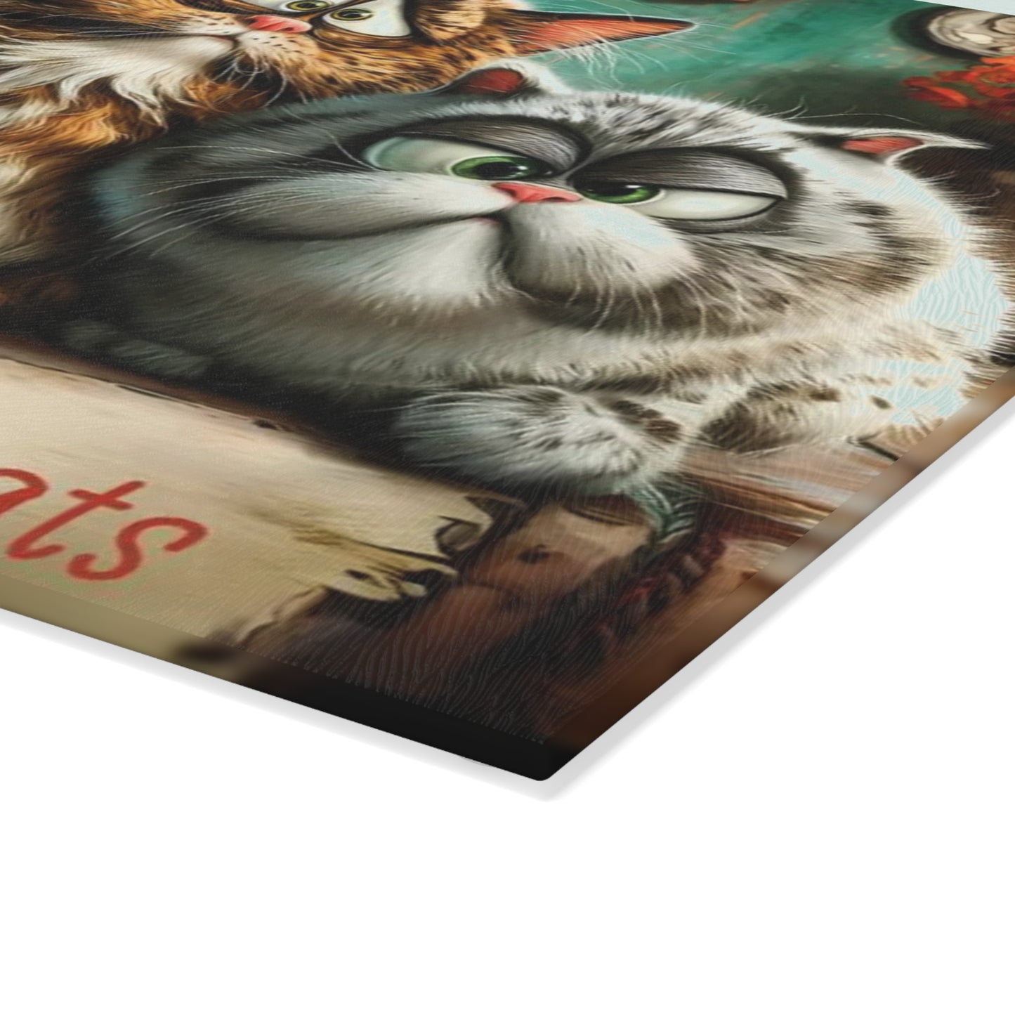 🐾🍪 “Will Ignore for Treats” Glass Cutting Board – Whimsical Cat Lovers Kitchen Décor