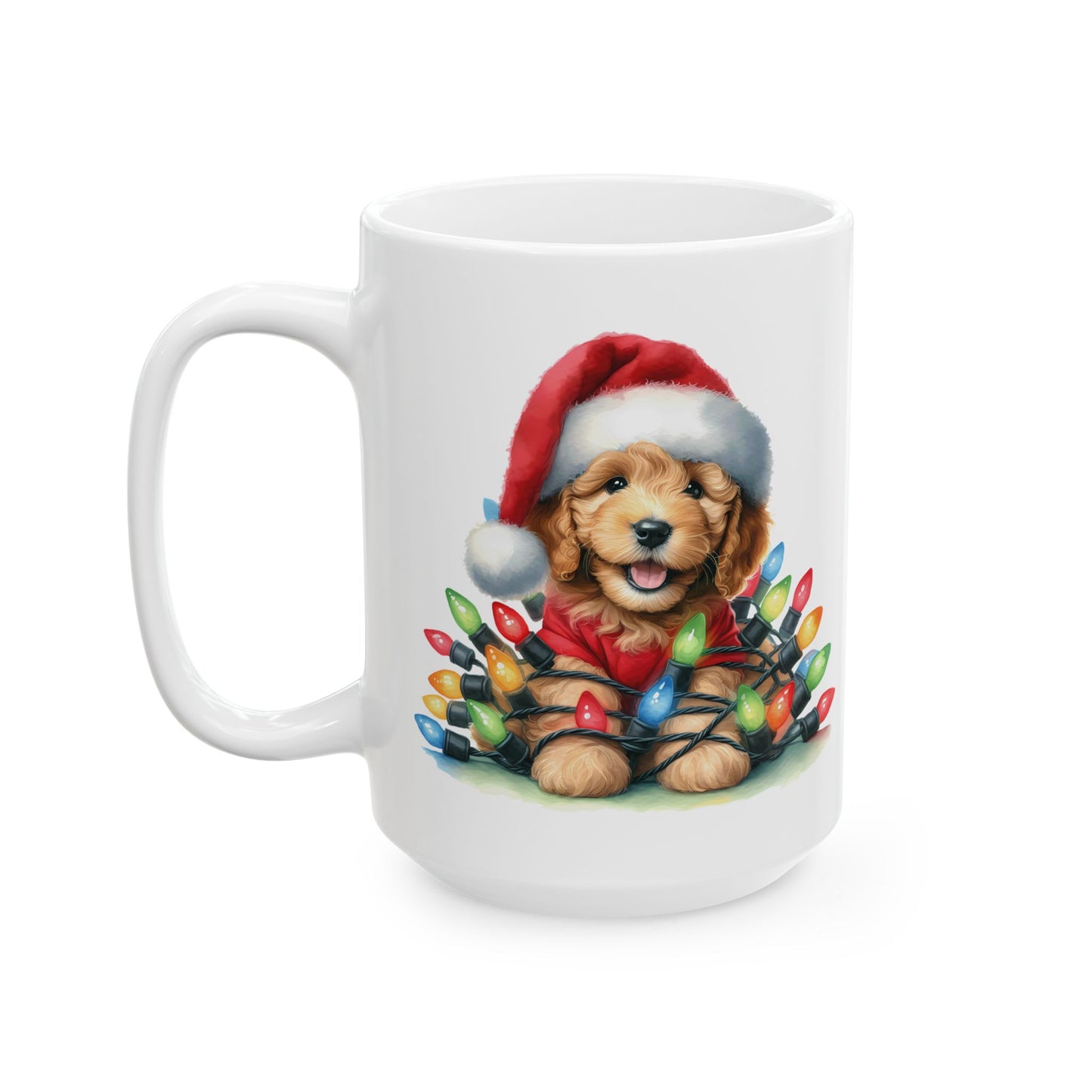 🎄 Doodle Christmas Lights Mug – Holiday Cheer with a Fluffy Twist! ☕🐶