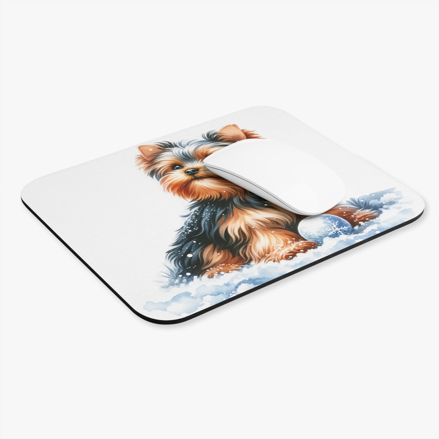 🖱️❄️🐶 Yorkie in the Snow Mouse Pad – Cozy Winter Pup for Your Desk