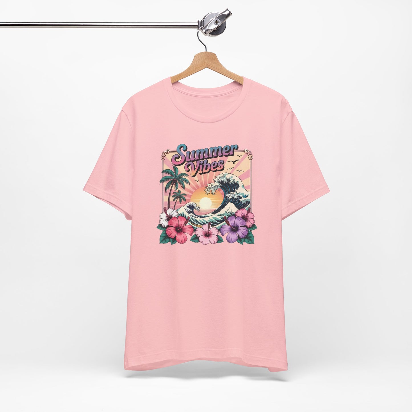 ☀️ Camiseta Summer Vibes – Ola playera vibrante, hibisco y palmeras | Camiseta gráfica para mujer