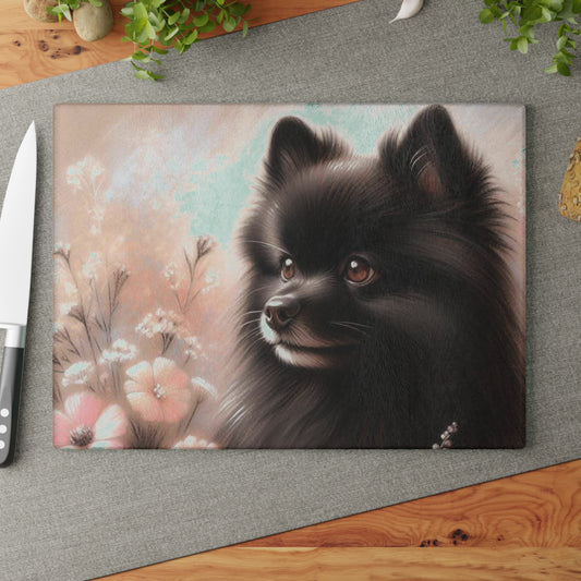 🖤 Black Pomeranian Cutting Board – Sweet Fluff & Floral Charm for Dog Lovers