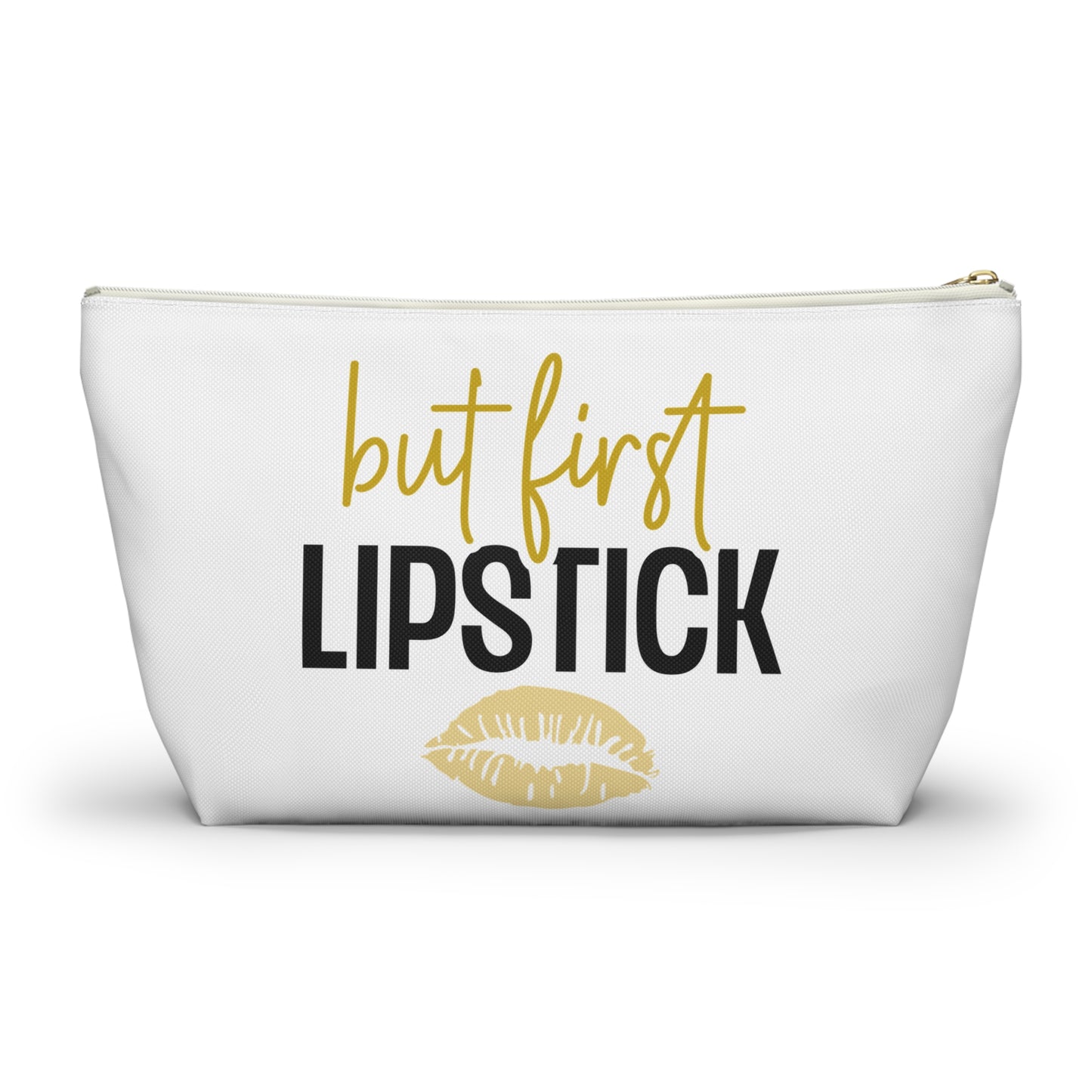 Accessory Pouch – "But First Lipstick" Yellow Makeup Bag