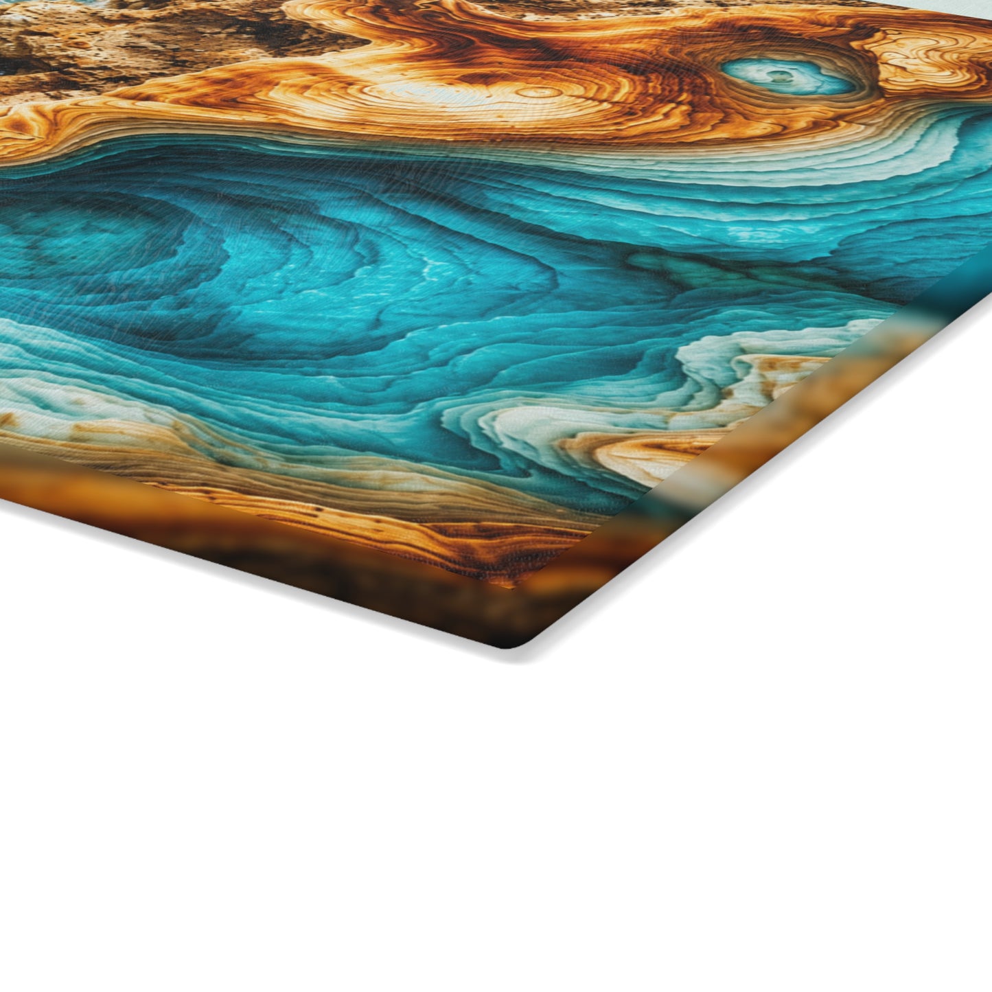 Coastal Ocean Resin-Style Abstract Glass Cutting Board – Turquoise Shoreline Artwork