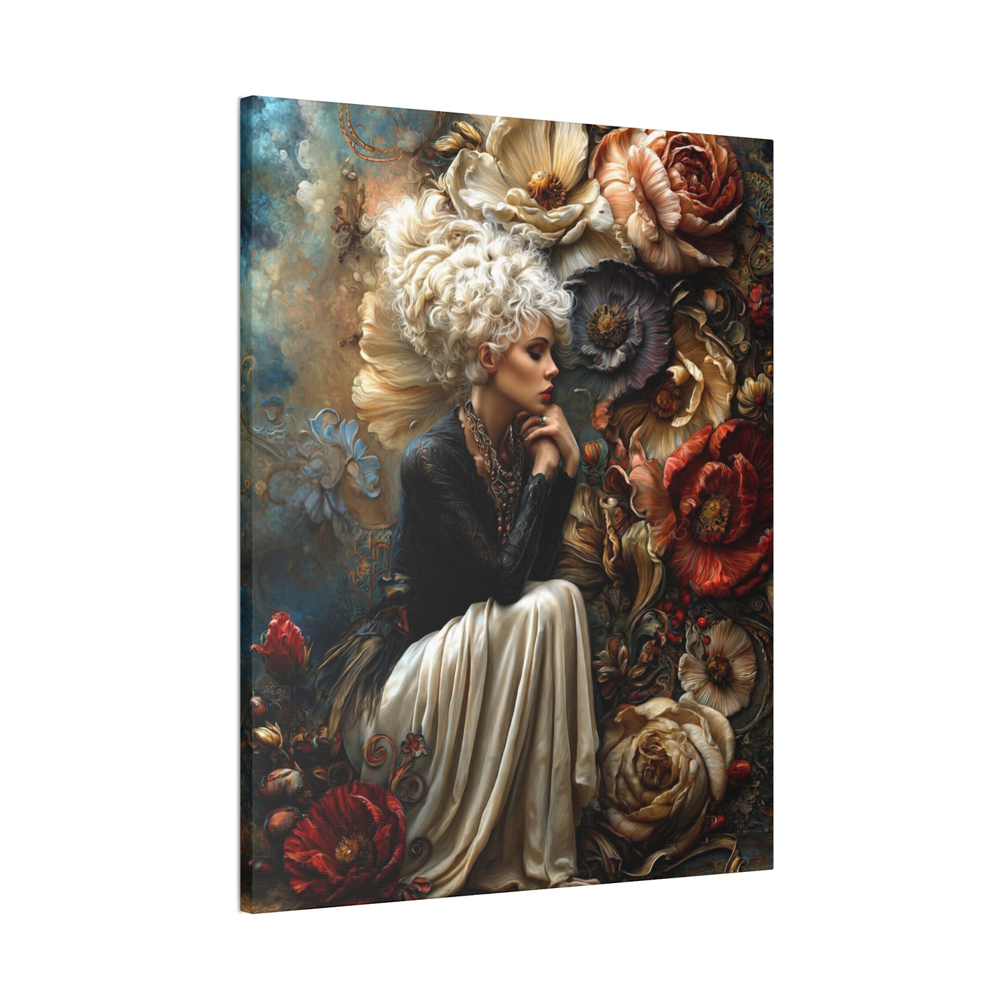 Elegant Floral Portrait Canvas – Vintage-Inspired Wall Art