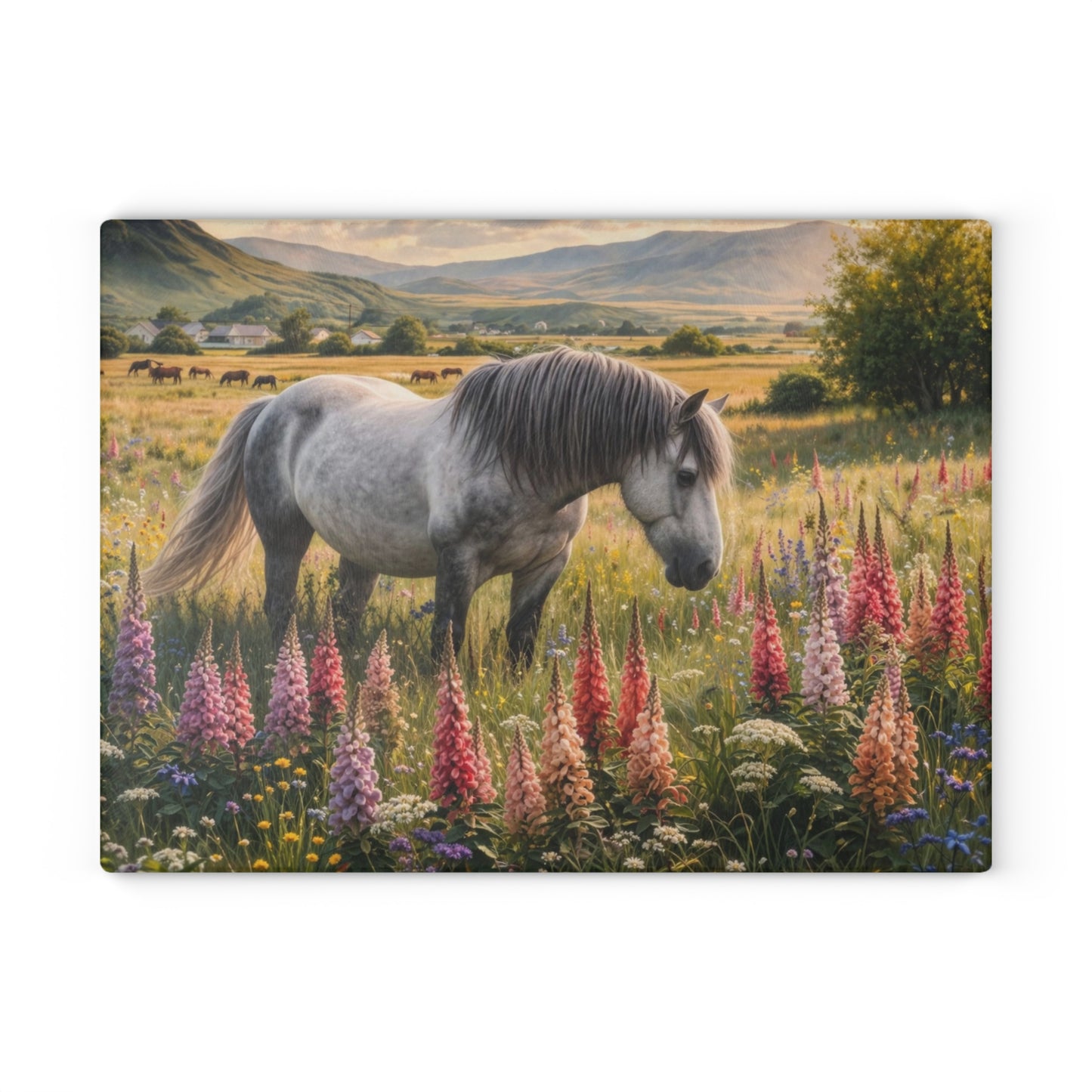 Wildflower Horse Glass Cutting Board – Farmhouse Horse Lover Kitchen Decor