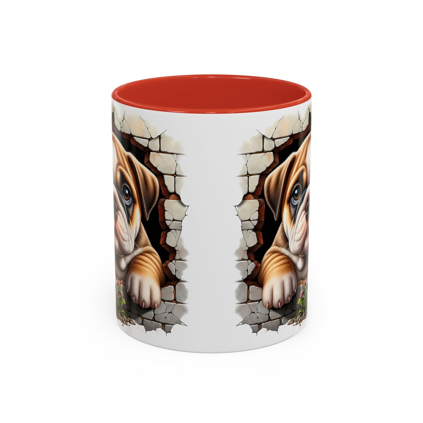 🎀🐶 English Bulldog Puppy Accent Mug – Cute Peek-Through Dog Design for Animal Lovers ☕💖