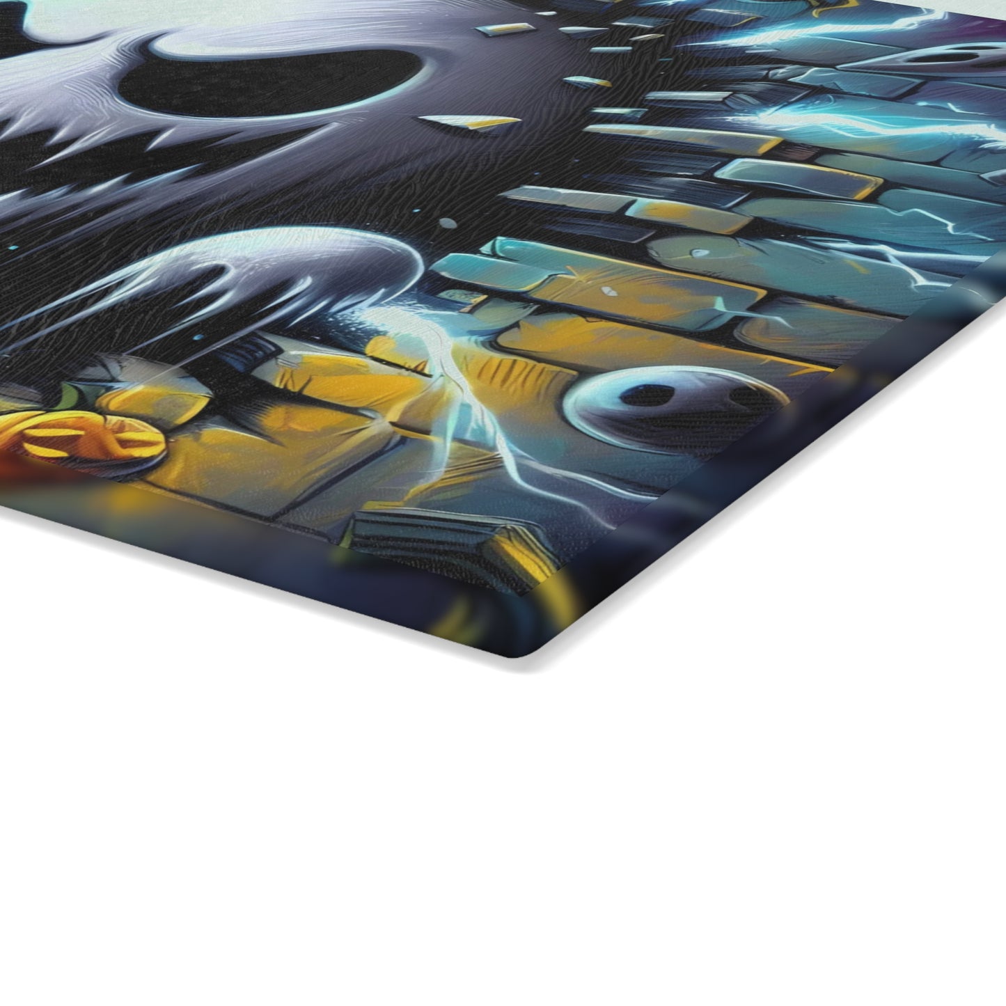 👻 Electric Ghost Face Cutting Board – Haunting Halloween Style with Skulls, Lightning & Bricks ⚡🎃