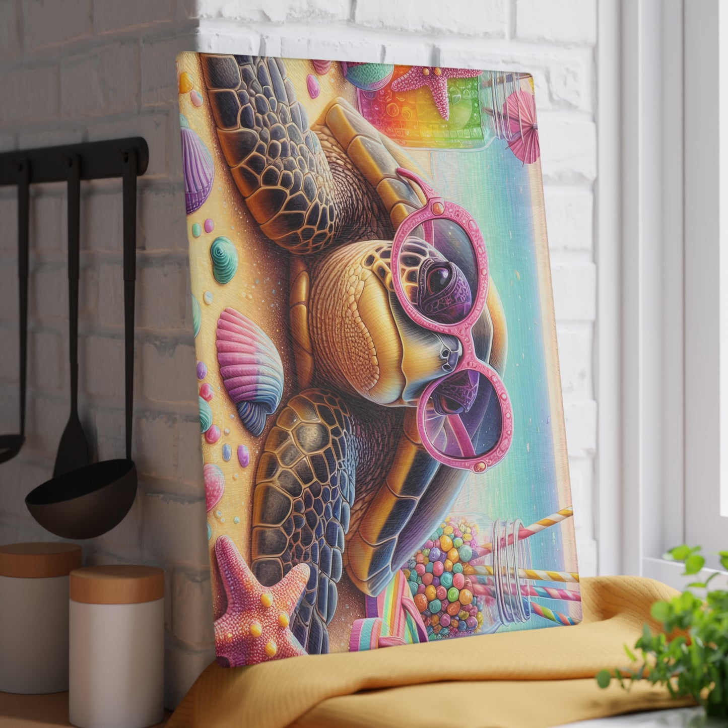 🐢 Fun Beach Turtle Cutting Board – Coastal Vibes with a Pop of Pink 🌴