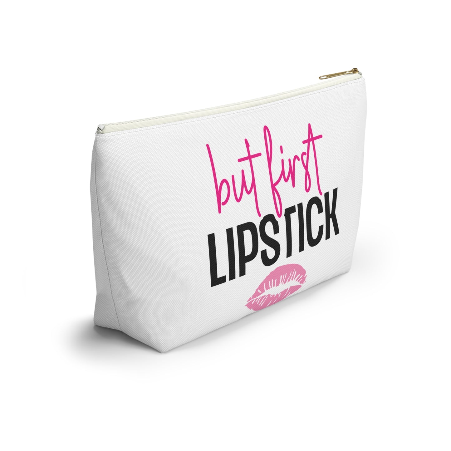 Accessory Pouch – "But First Lipstick" Pink Makeup Bag