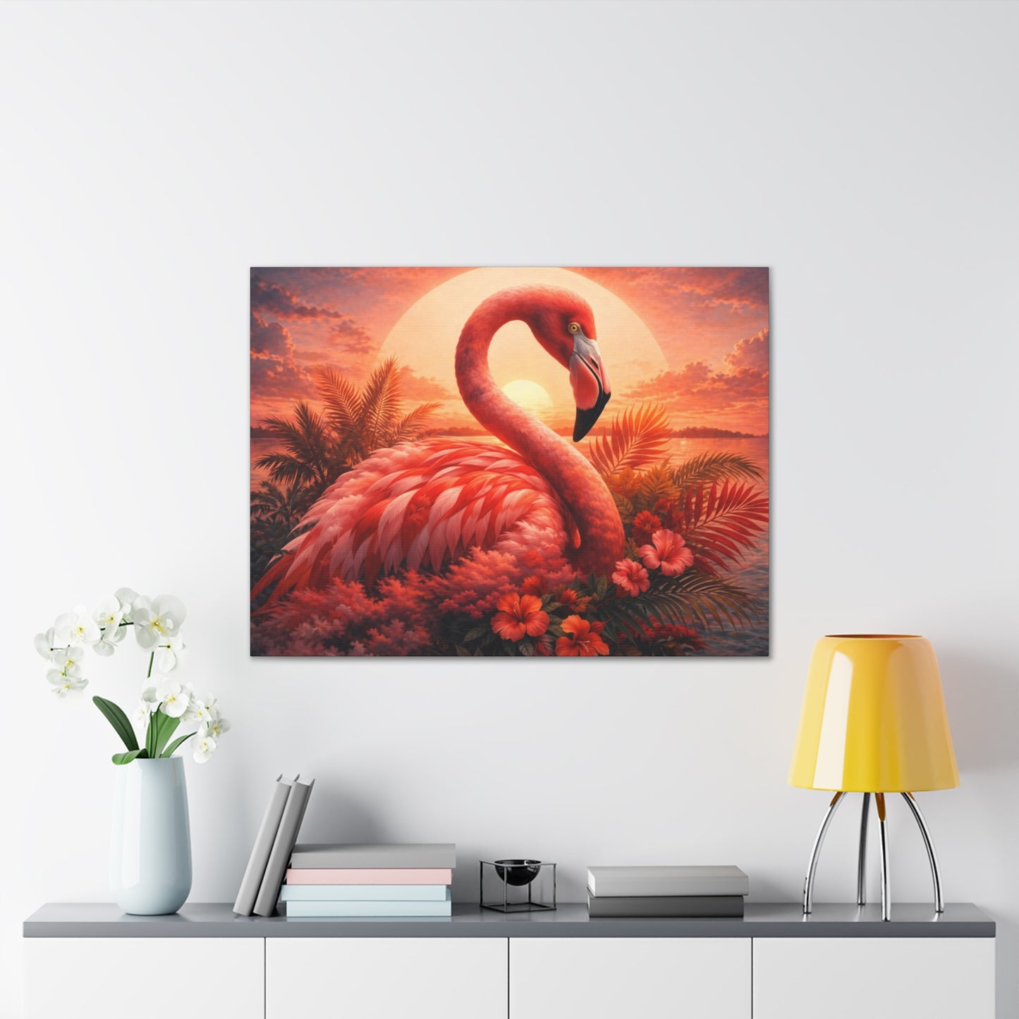 Large Flamingo Sunset Canvas Wall Art – Tropical Coastal Beach Décor