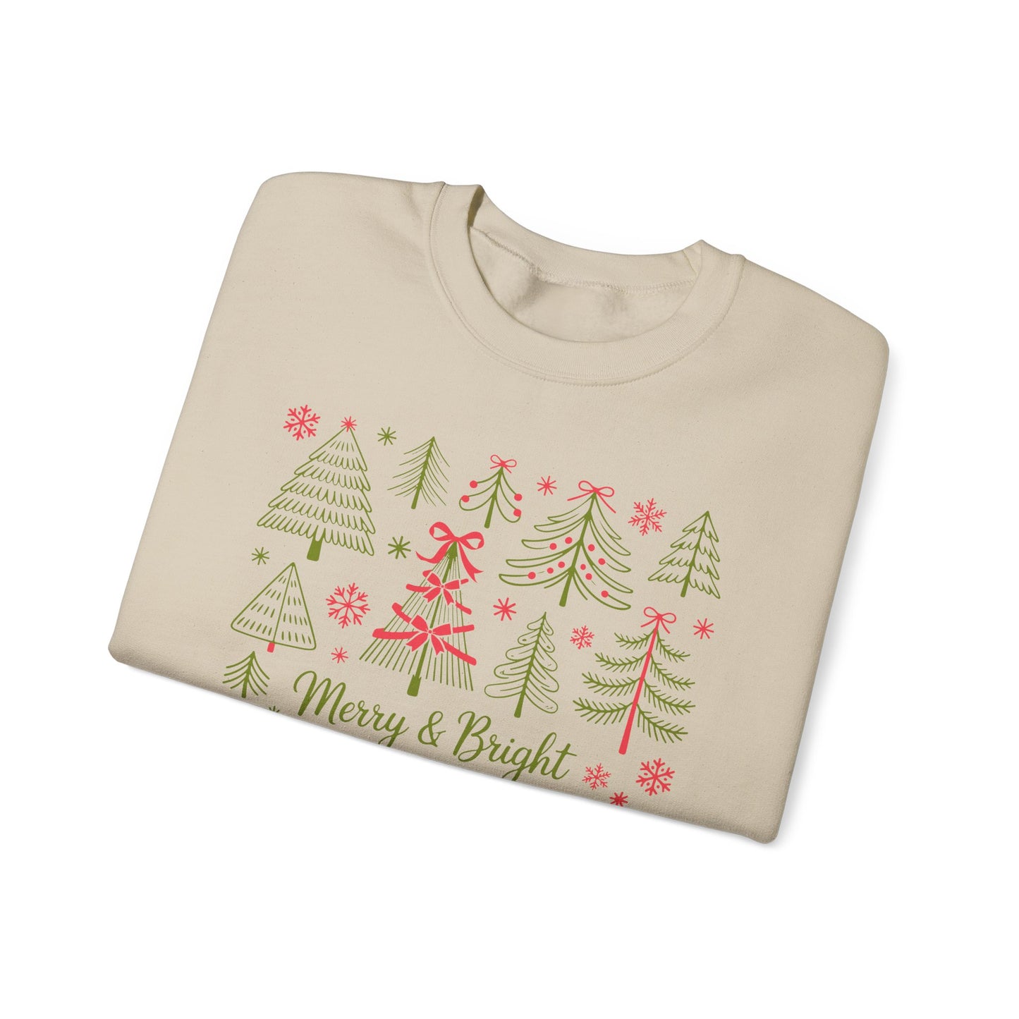 🎄✨ Merry & Bright Sweatshirt – Whimsical Holiday Forest Vibes
