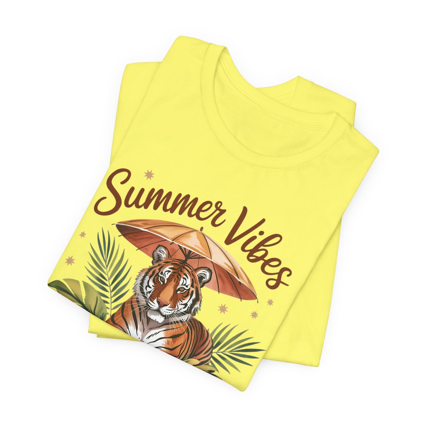 Camiseta Summer Vibes Tiger – Gráfico de palmeras de la selva con paraguas | Múltiples opciones de color