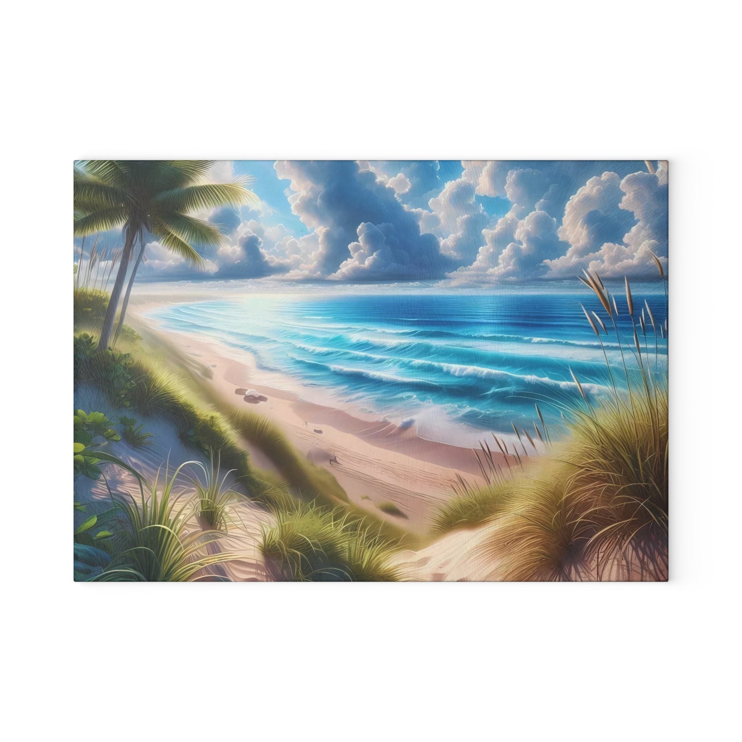 Tabla de cortar de vidrio con escena de playa, regalo para amantes de la playa, regalo de boda, regalo de fiesta de compromiso, regalo de cocina para recién casados, regalo de inauguración de la casa