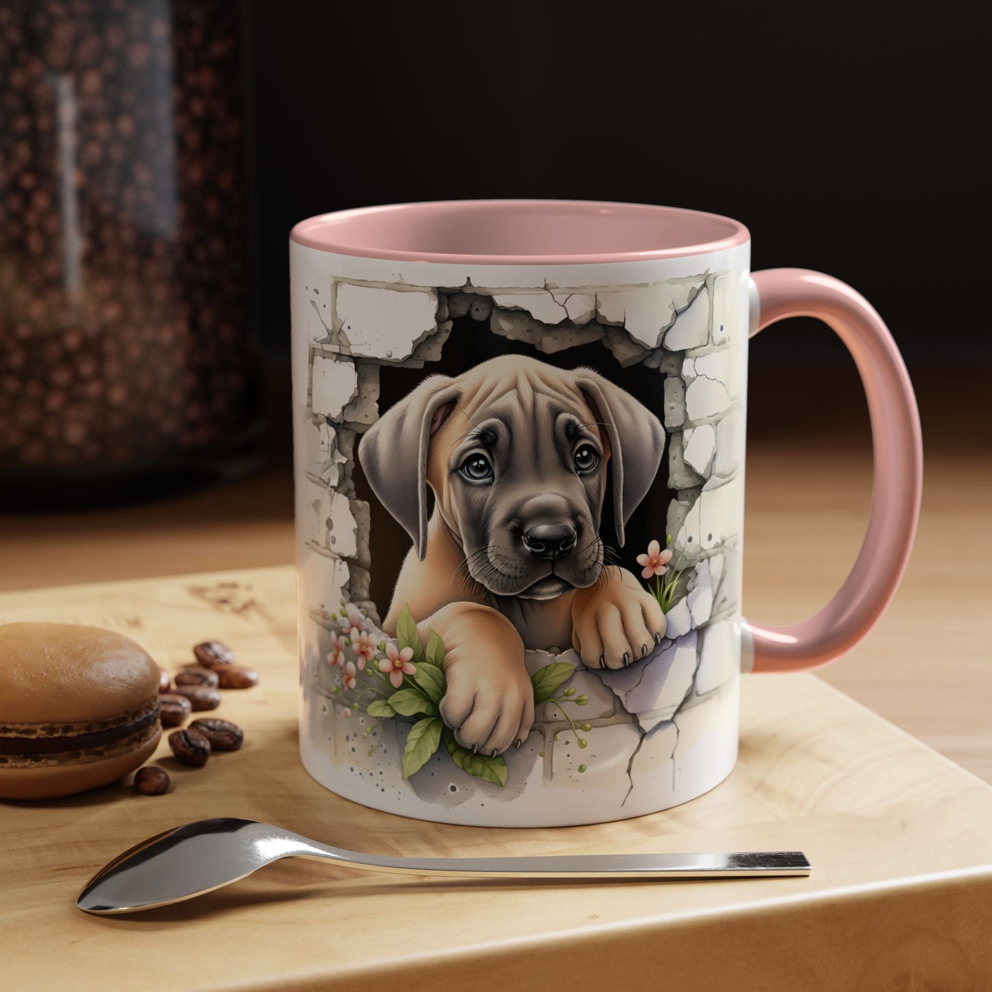 🐾 Great Dane Puppy Accent Mug – Sweet Peek-Through Puppy Design ☕💛