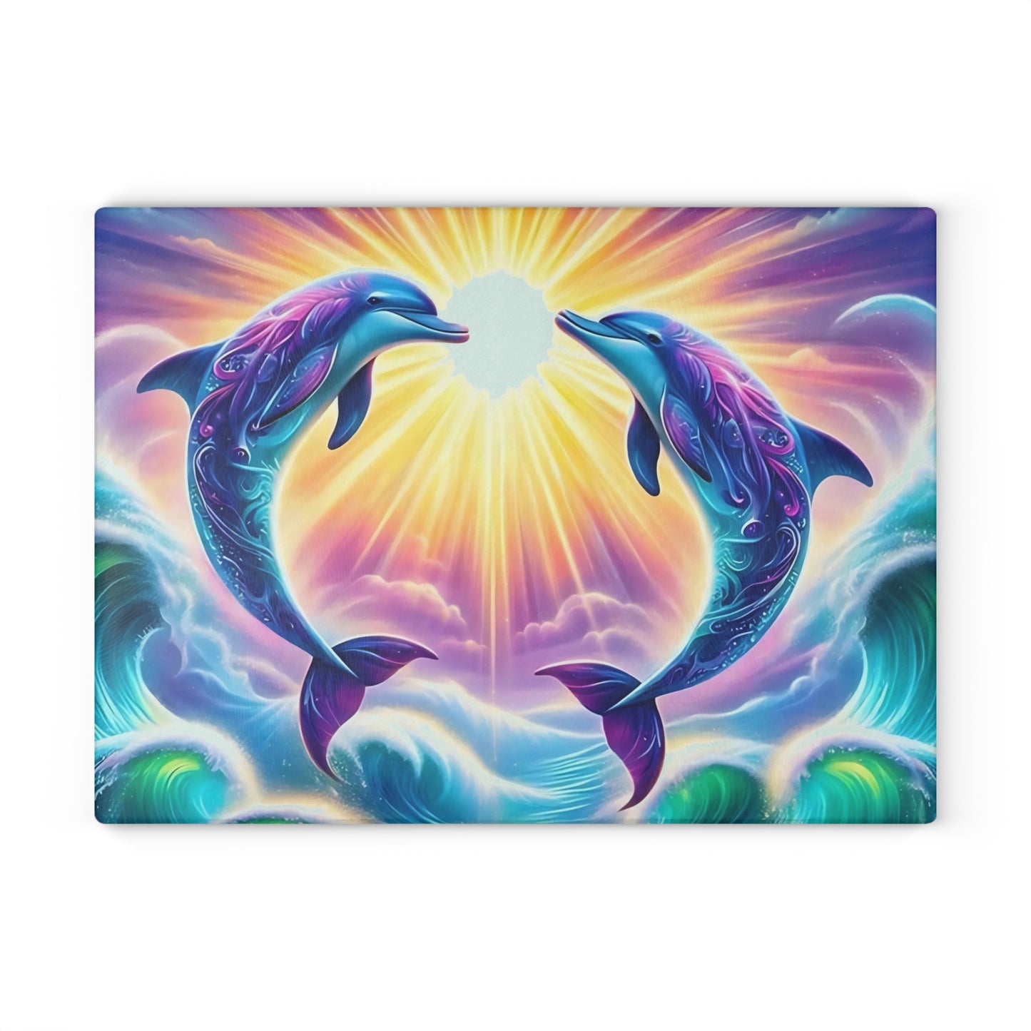 Personalized Dolphin Glass Cutting Board – Vibrant Ocean Decor, Custom Beach House Gift, Marine Life Charcuterie Board