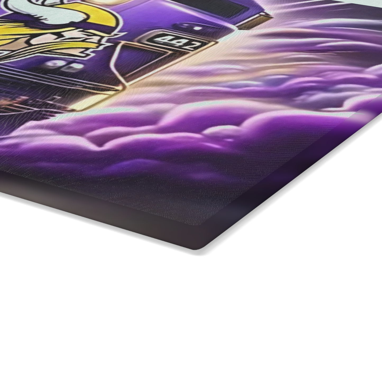 Purple & Gold Express Glass Cutting Board – Regal Train Design for Elegant Kitchens