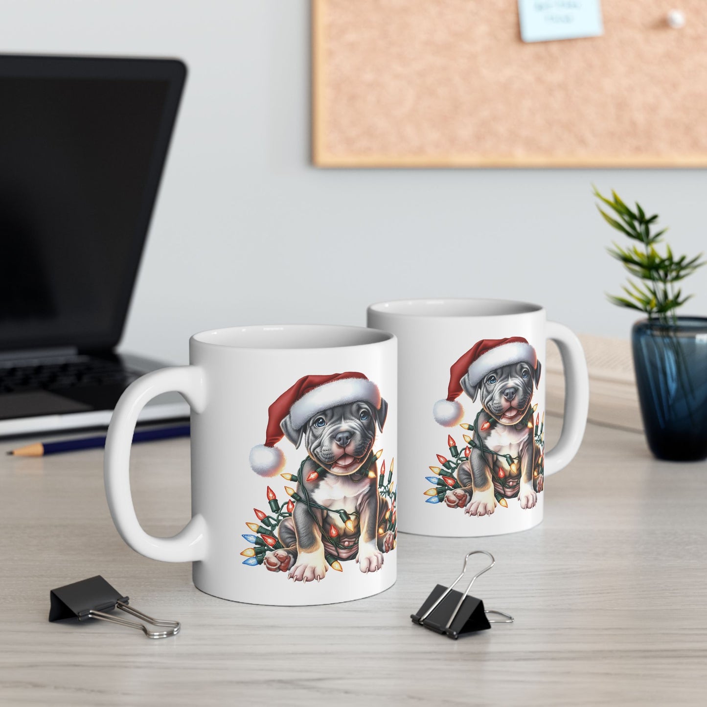 🎄 Pitbull Christmas Lights Mug – Holiday Cheer for Dog Lovers 🐾