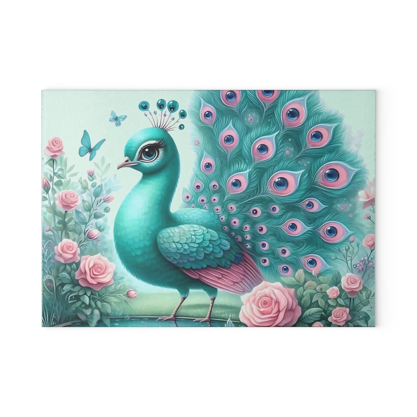 Decoración de pavo real, decoración de mariposas, tabla de cortar, decoración de cocina, arte de cocina, tabla de servir, regalo de pavo real, regalo de mariposa, tabla de cortar floral