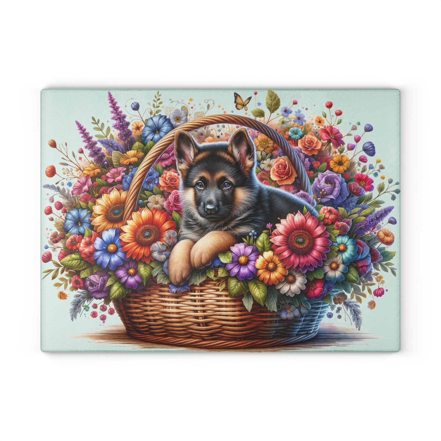 🐾🌼 German Shepherd in Bloom Cutting Board – Rustic Elegance for Your Kitchen 🌸