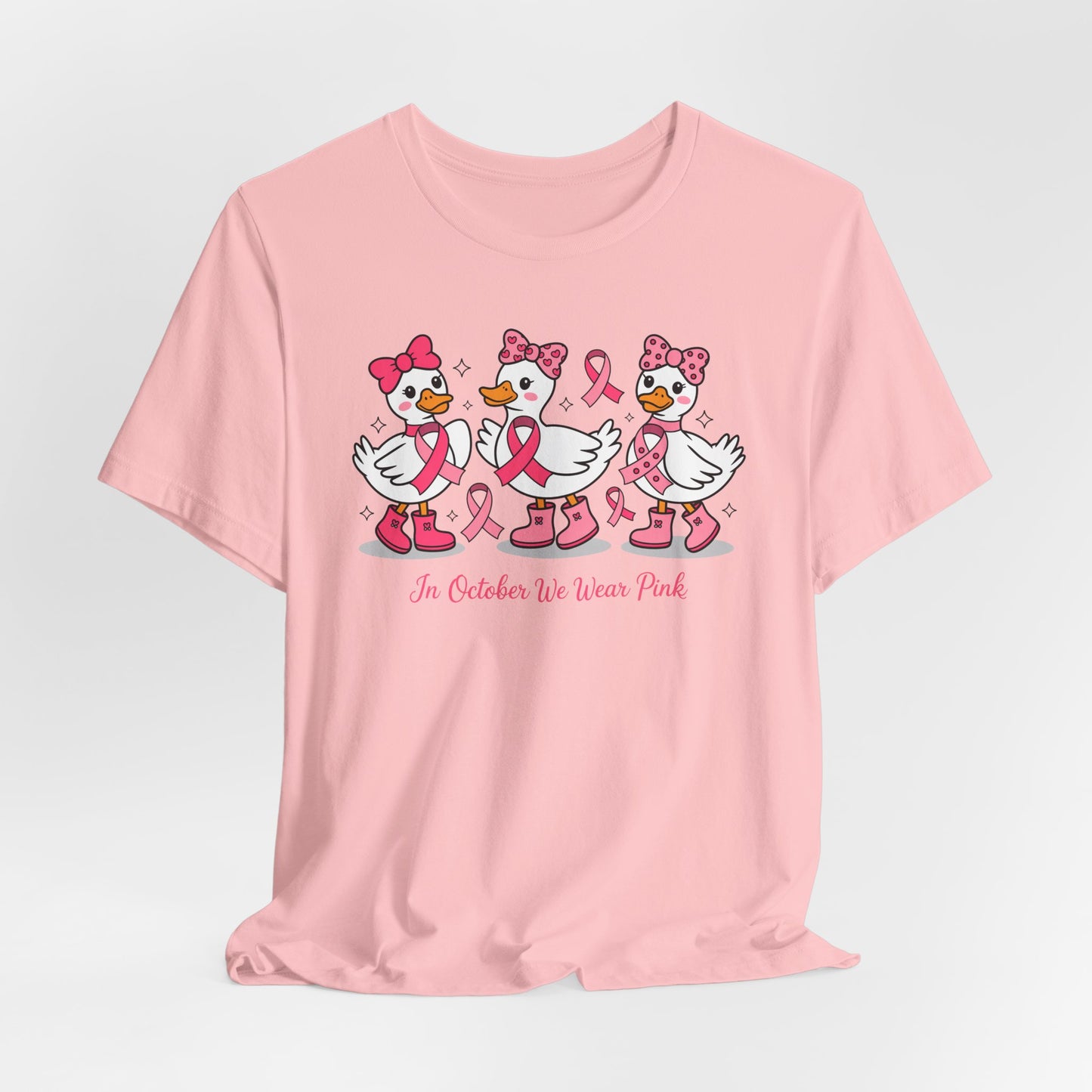 🎀🦆 In October We Wear Pink Duck T-Shirt – Cute Breast Cancer Awareness Tee 💖✨