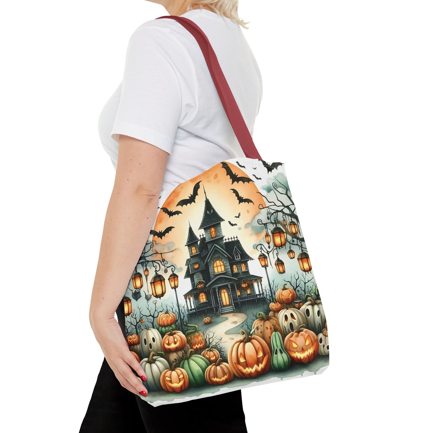 🏚️ Haunted House Halloween Tote Bag – Spooky Nights & Pumpkin Delights 🎃🖤