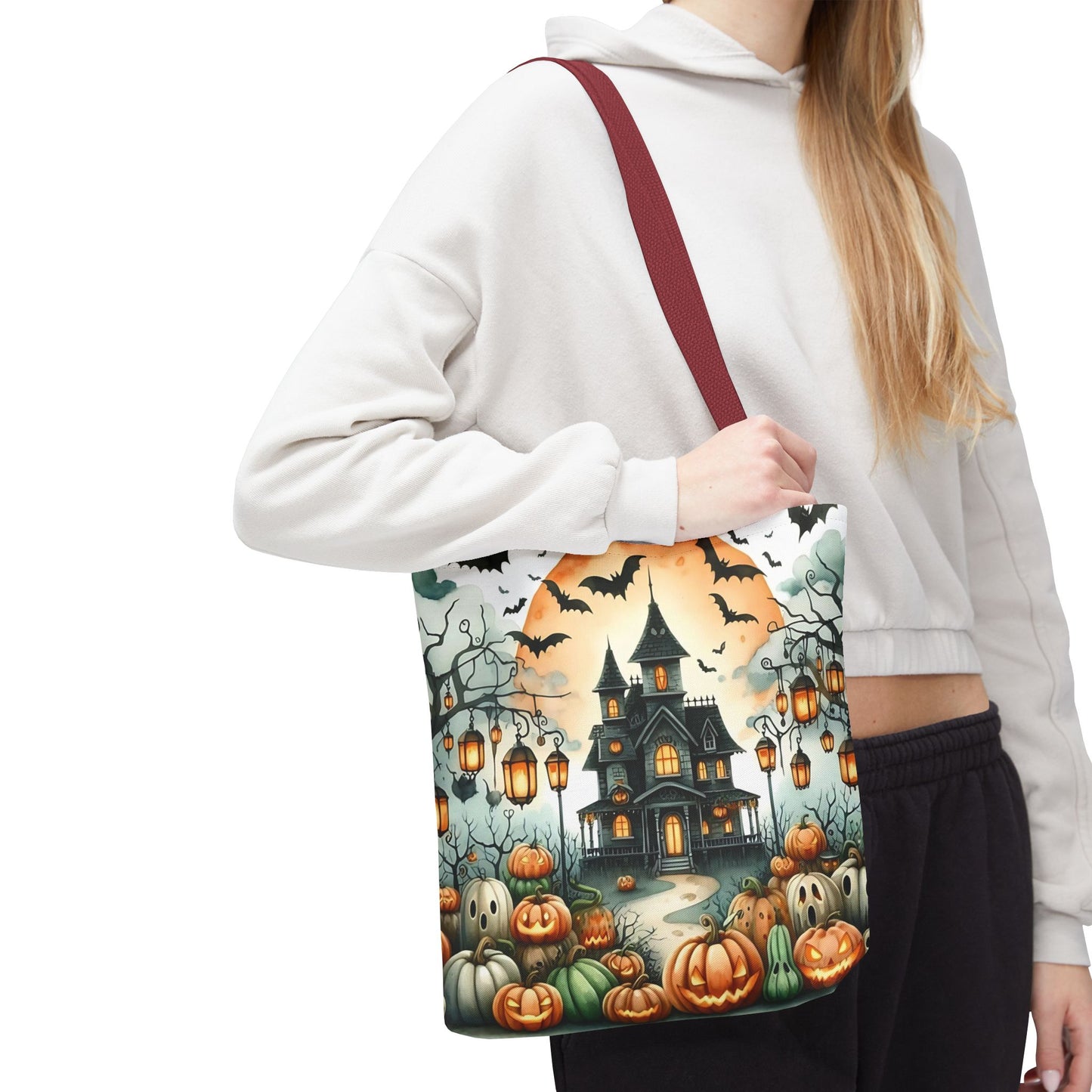 🏚️ Haunted House Halloween Tote Bag – Spooky Nights & Pumpkin Delights 🎃🖤