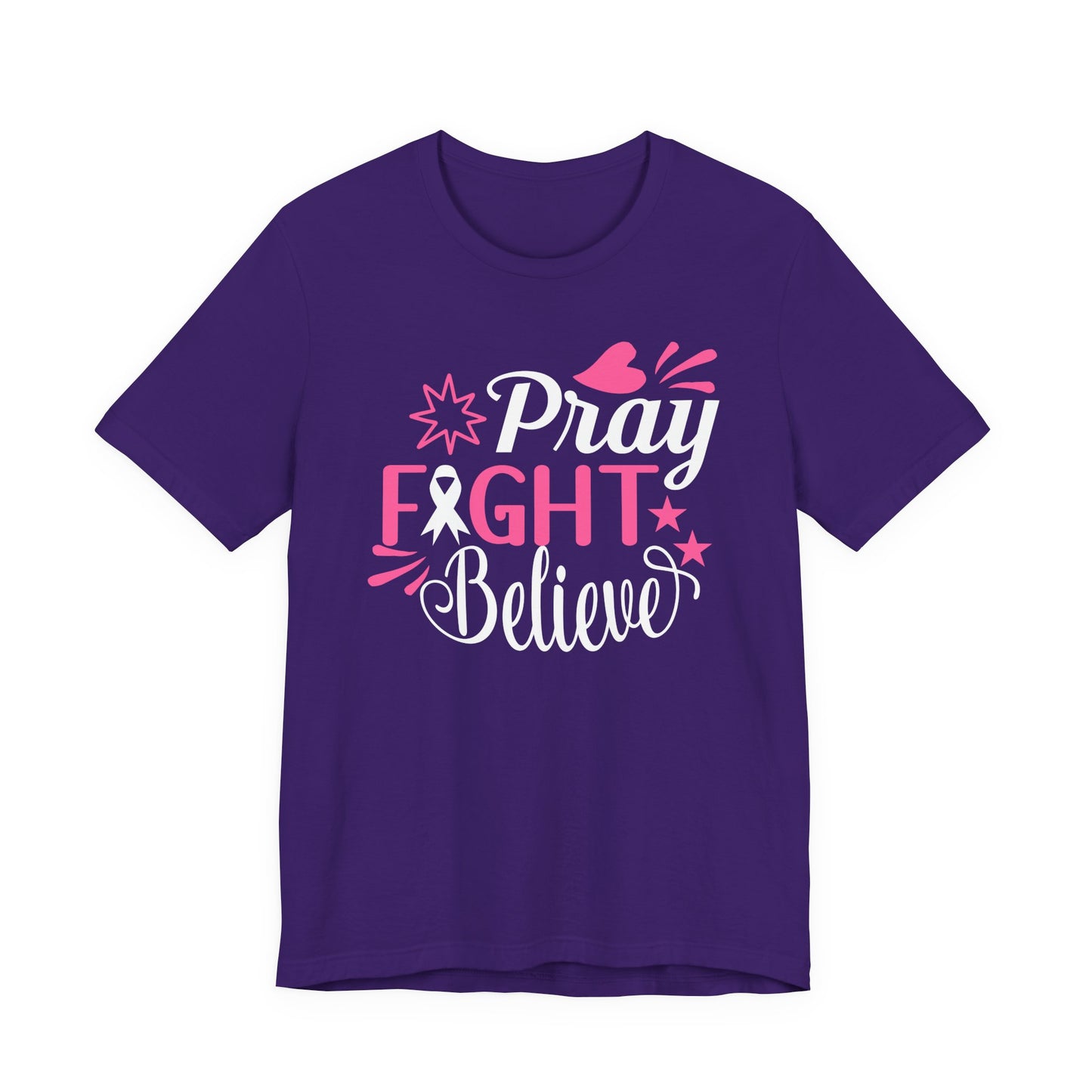 💗 Pray Fight Believe – Breast Cancer Awareness T-Shirt 🎗️