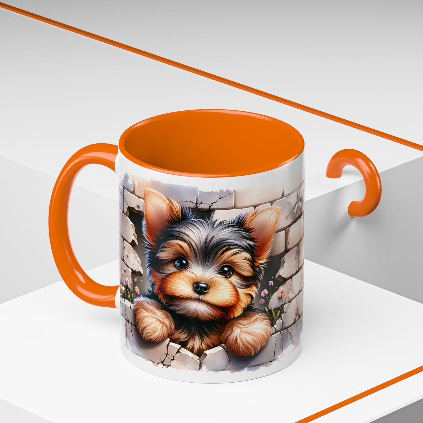 🎀🐶 Yorkie Puppy Accent Mug – Cute Peek-Through Dog Design for Animal Lovers ☕💖
