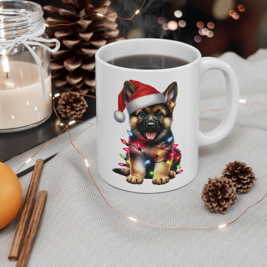 🎄 German Shepherd Christmas Lights Mug – Santa Paws & Holiday Cheer in Every Sip 🐾