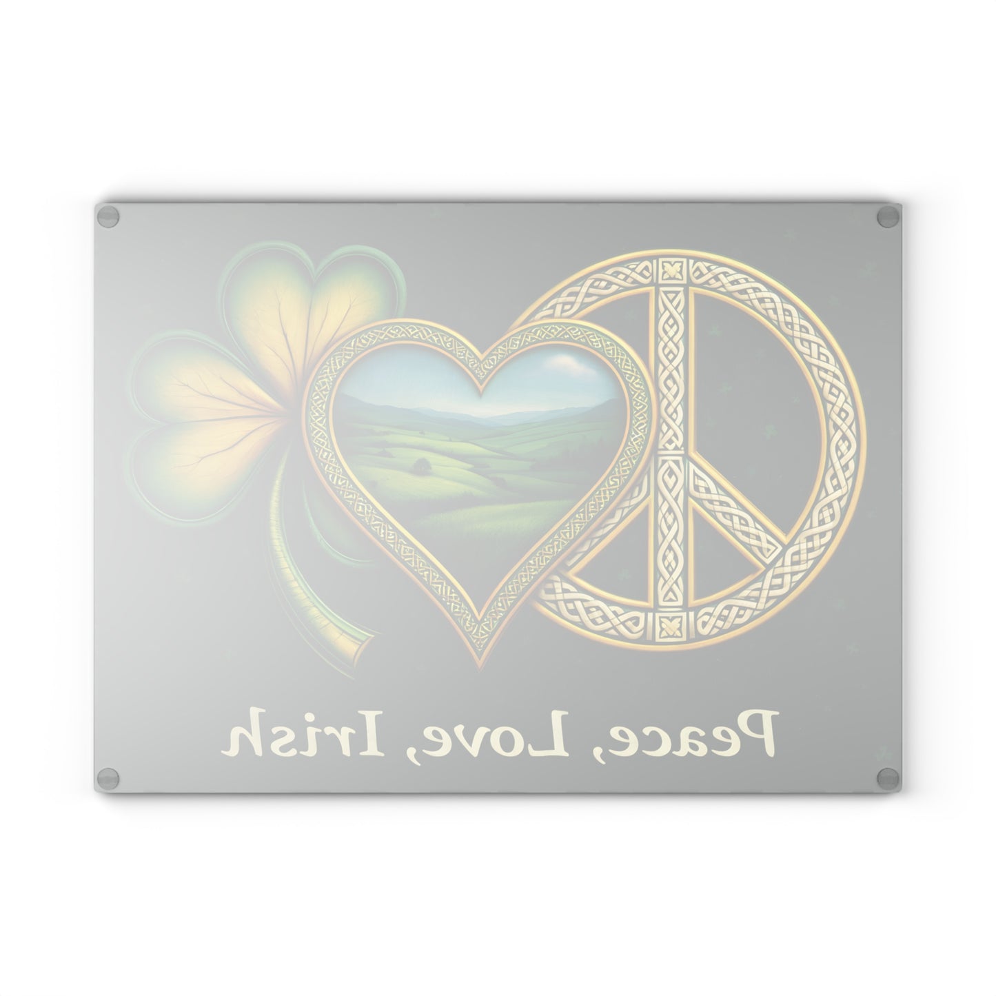 Peace, Love, Irish Glass Cutting Board – Celtic Shamrock St. Patrick’s Day Kitchen Art