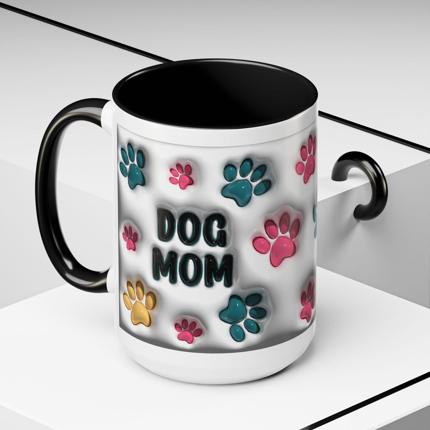 Dog Mom Accent Mug – Colorful Paw Print Cup for Proud Pet Parents