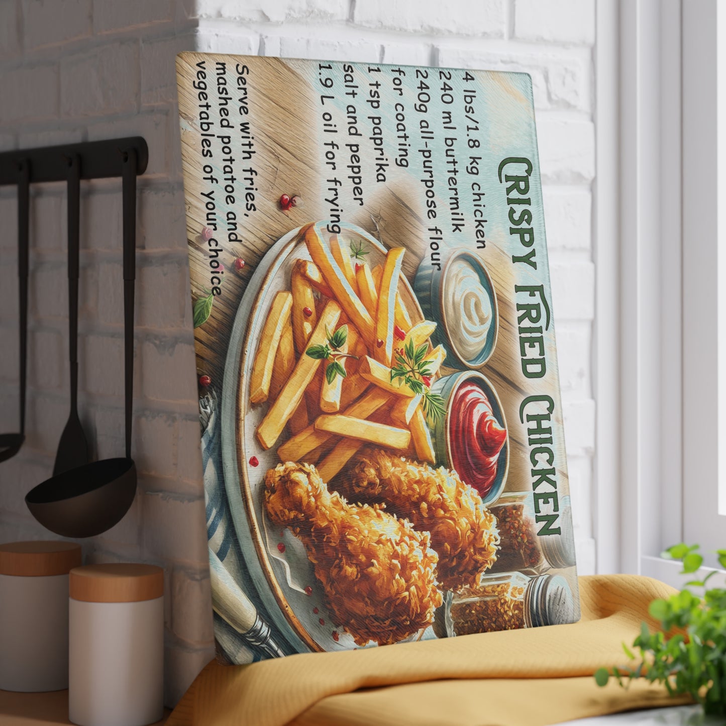 🍗 Crispy Fried Chicken Recipe – Southern Kitchen Charm Glass Cutting Board