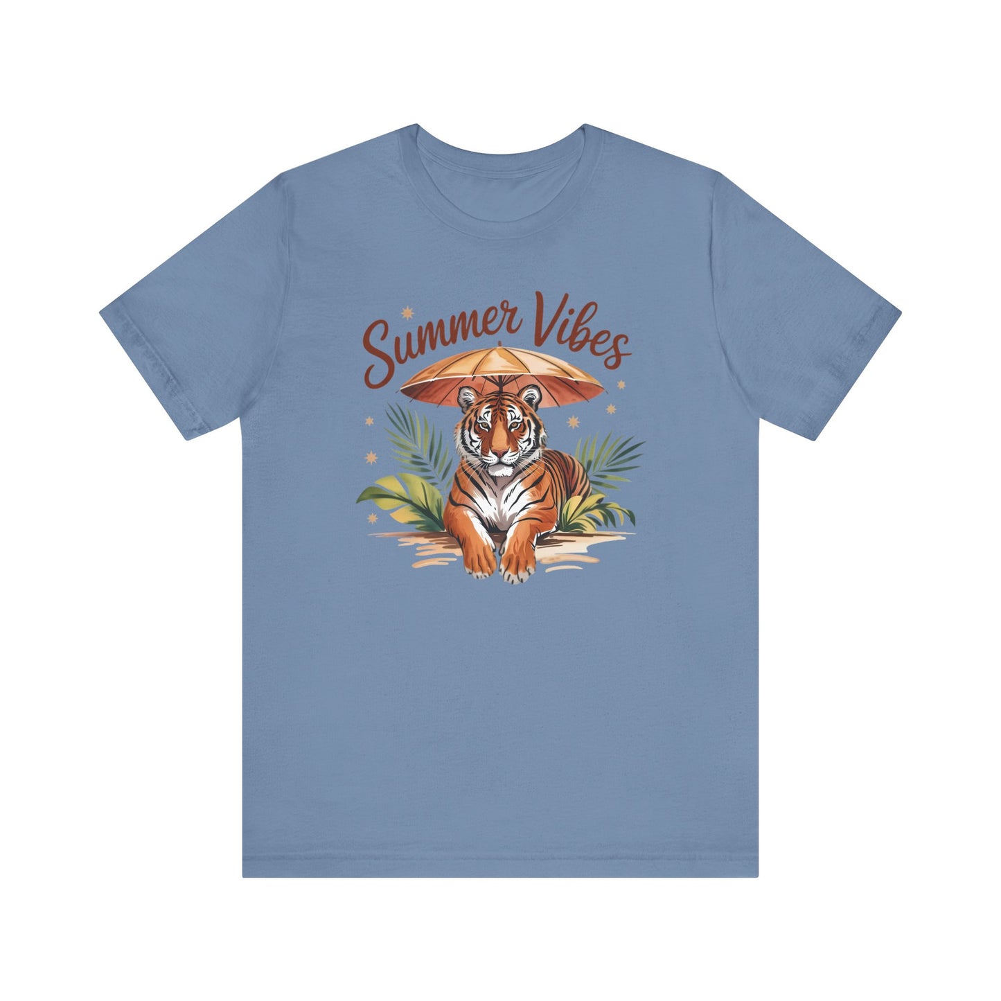 Camiseta Summer Vibes Tiger – Gráfico de palmeras de la selva con paraguas | Múltiples opciones de color