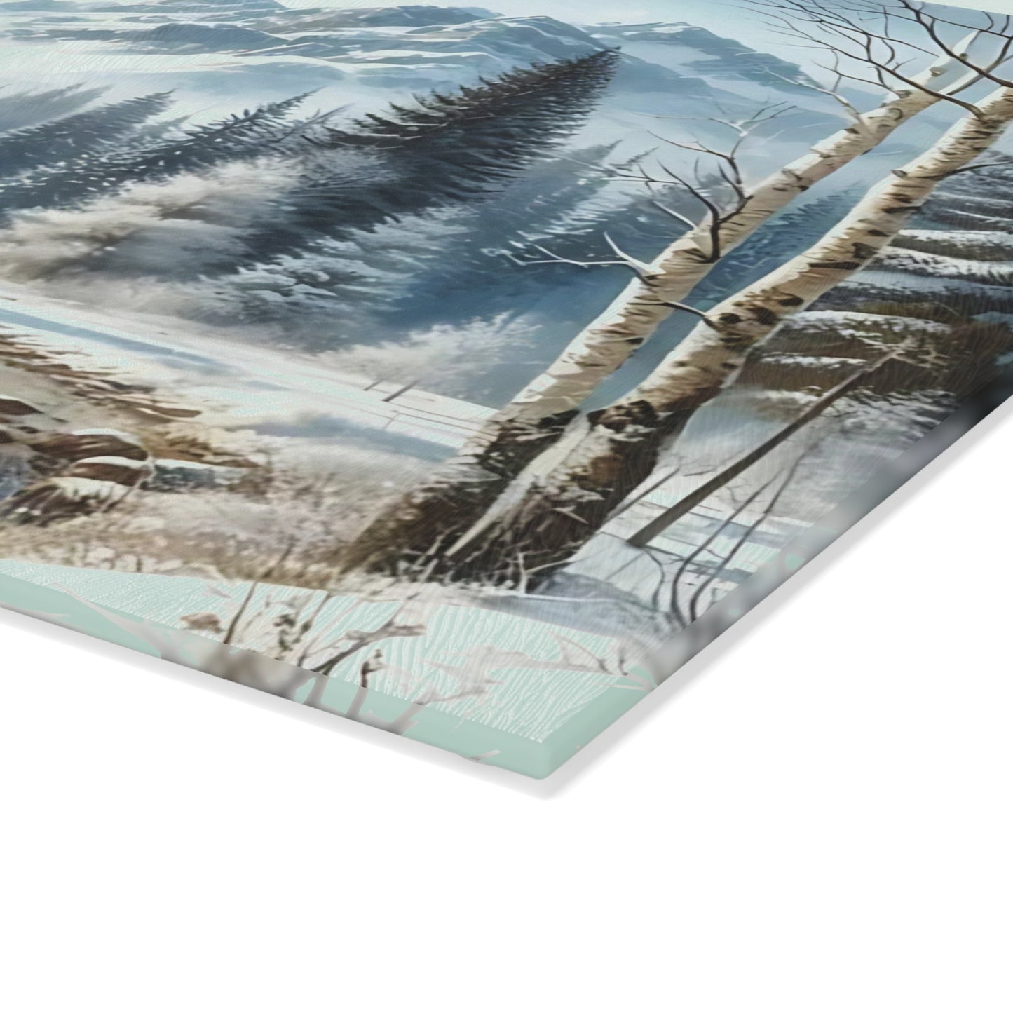 ❄️ Winter River Forest Cutting Board – Serene Snowy Escape for Your Kitchen 🏞️