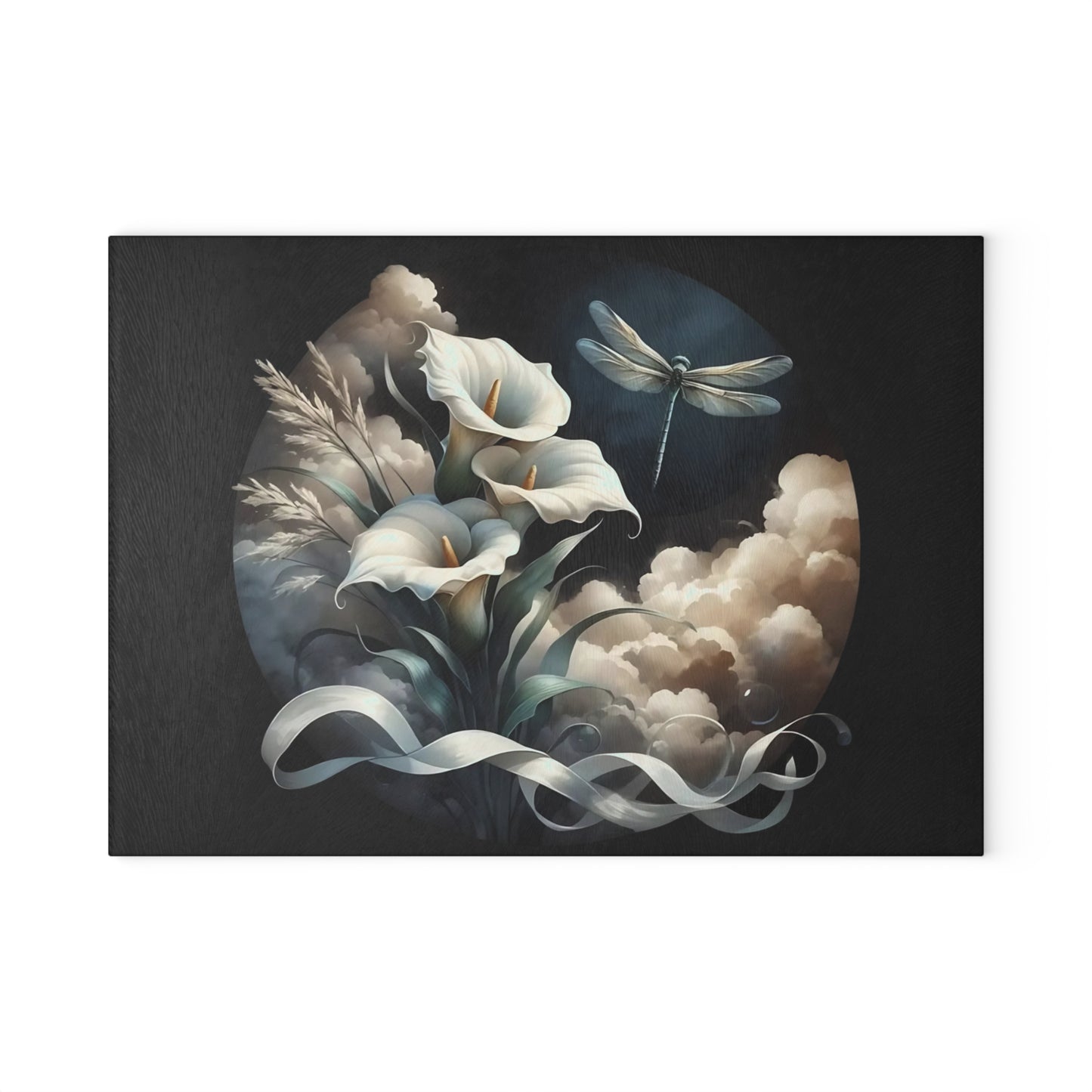 🌸 Calla Lily & Dragonfly Cutting Board – Serene Floral Beauty for Your Kitchen