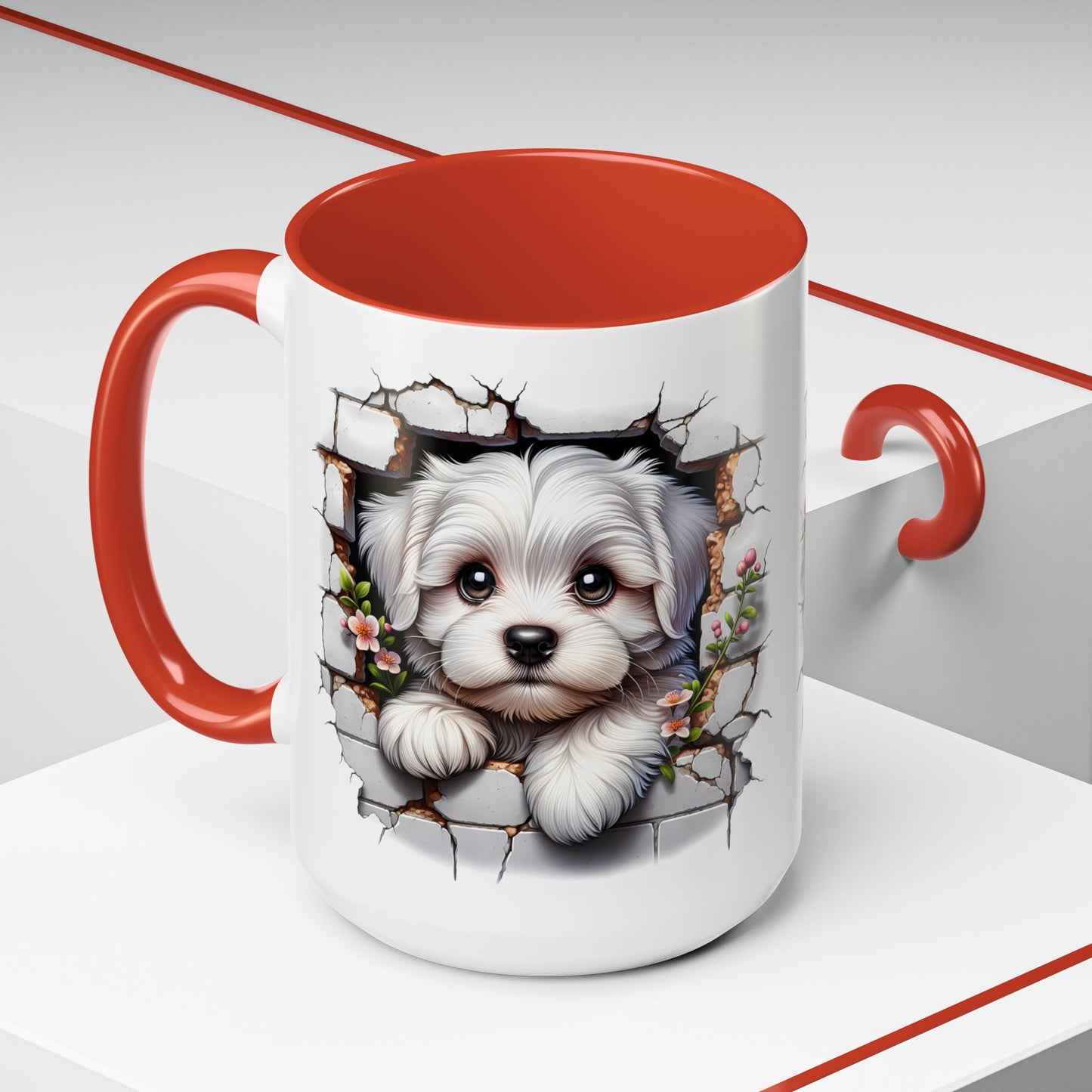 🎀🐶 Maltese Puppy Accent Mug – Cute Peek-Through Dog Design for Animal Lovers ☕💖