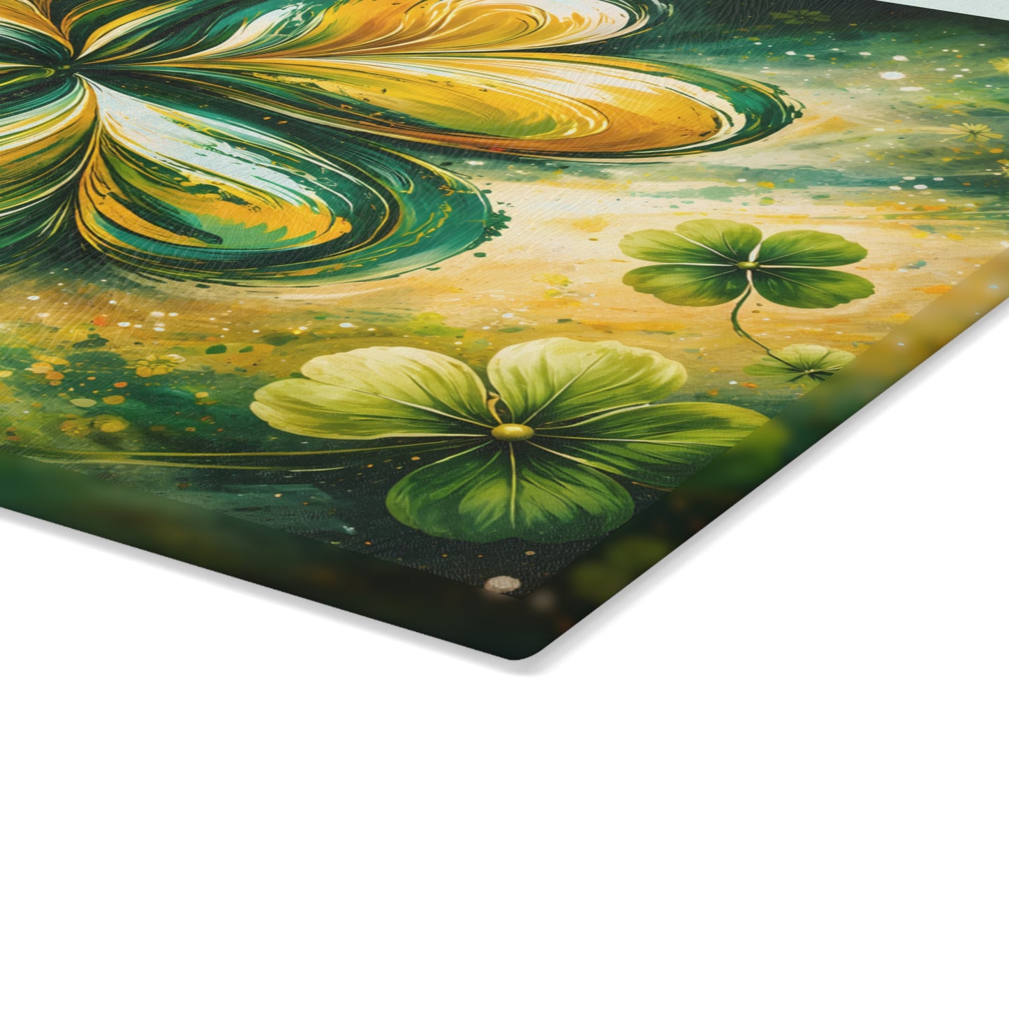 St. Patrick’s Day Clover Glass Cutting Board – Festive Green Shamrock Kitchen Accent
