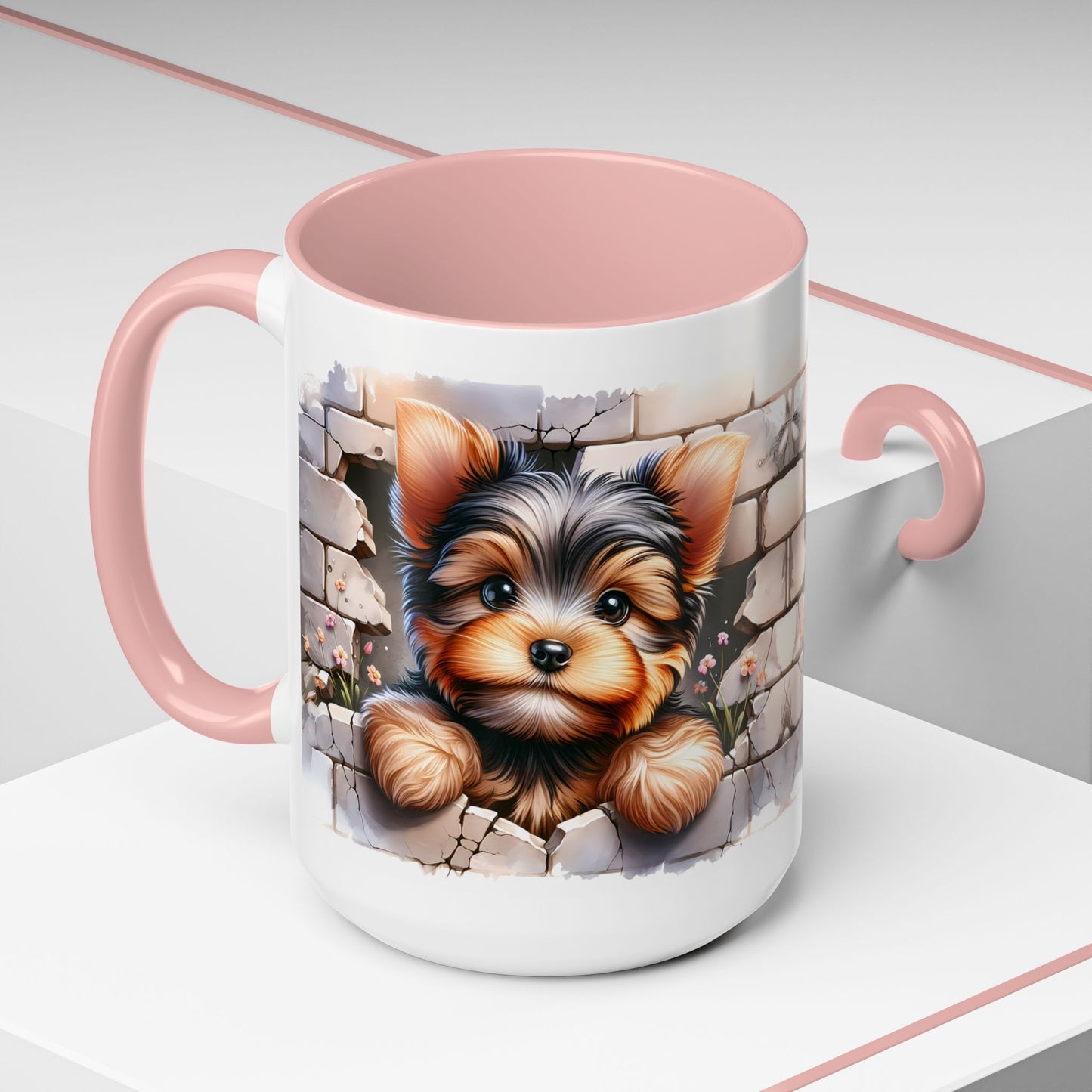 🎀🐶 Yorkie Puppy Accent Mug – Cute Peek-Through Dog Design for Animal Lovers ☕💖