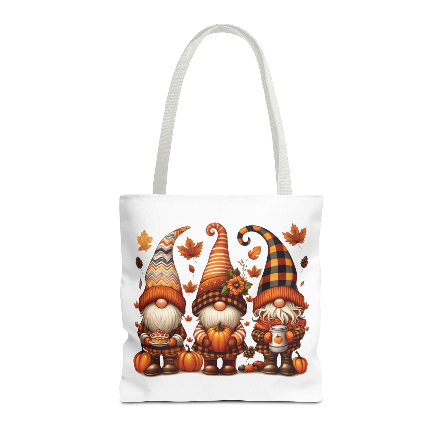 🍁 Autumn Gnome Trio Tote Bag – Cozy Fall Charm with Pumpkin Spice Magic