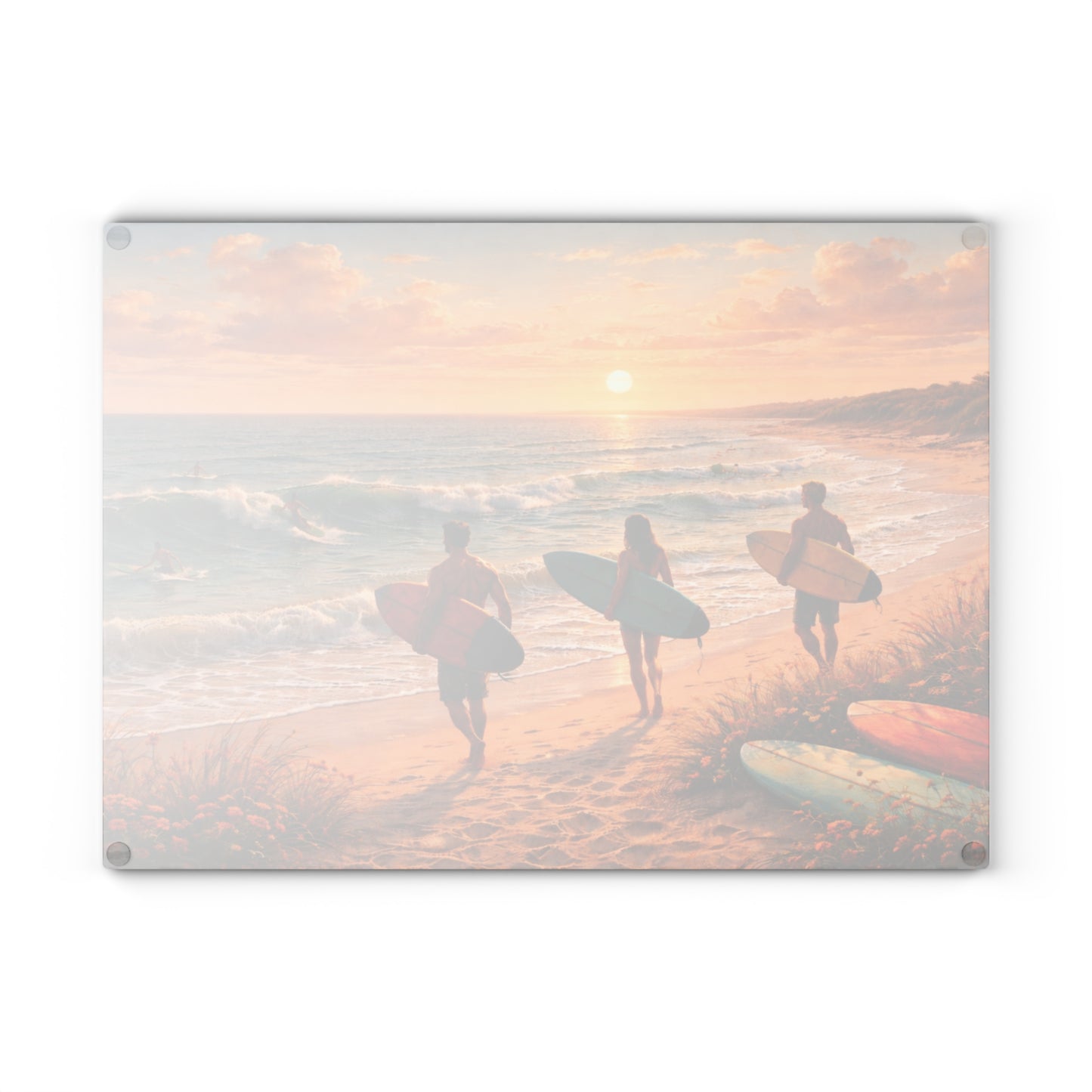 Golden Hour Surf Coast Glass Cutting Board – Coastal Sunset Ocean Kitchen Decor