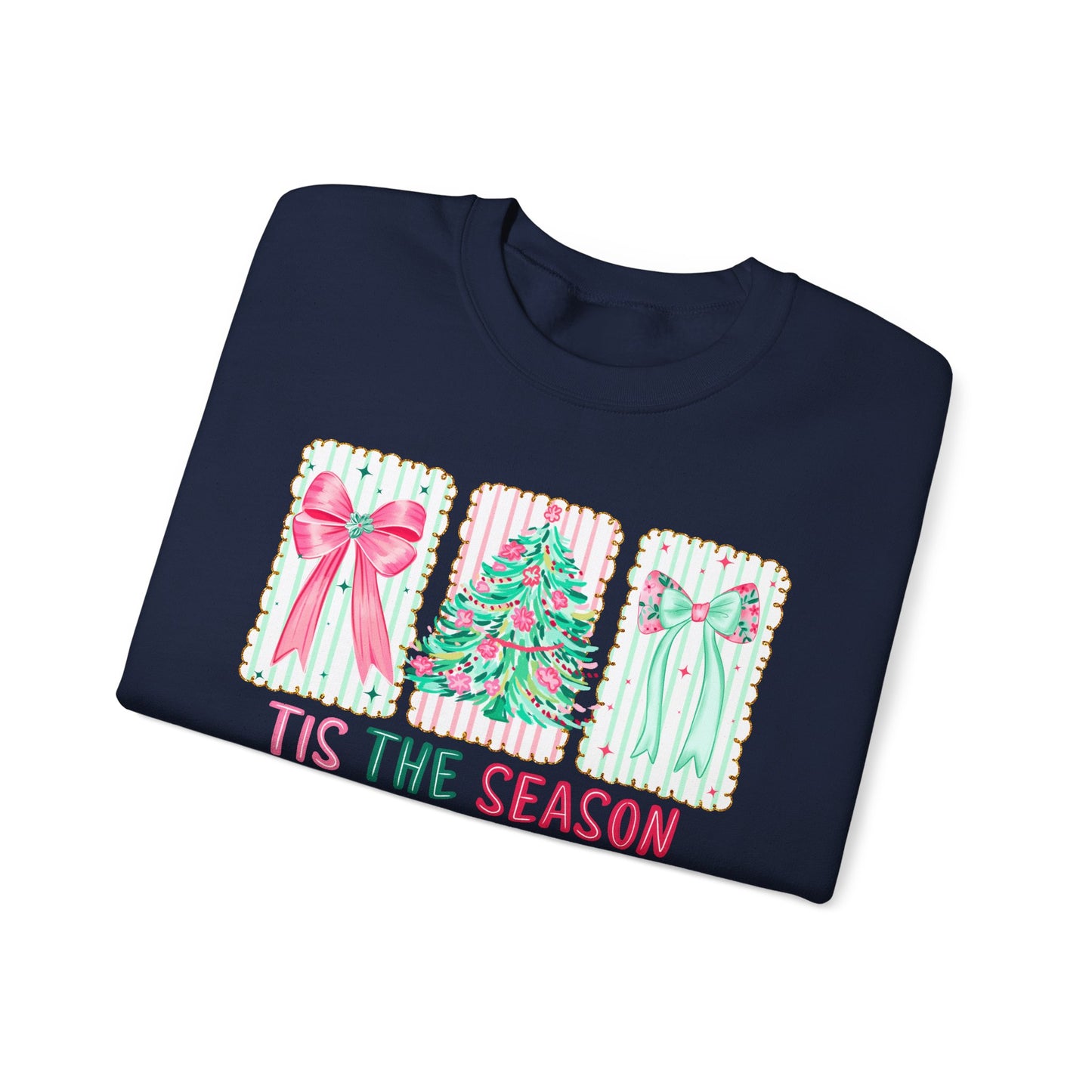 🎀🎄 ’Tis The Season Sweatshirt – Pastel Bows & Merry Tree Vibes ✨☃️