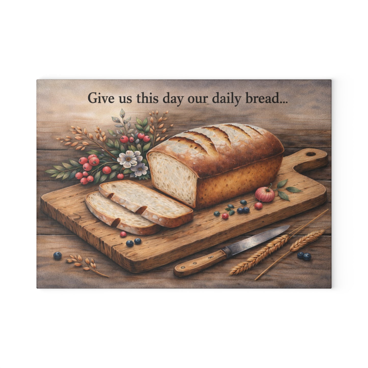 Rustic Artisan Bread Glass Cutting Board – Farmhouse Kitchen Artwork